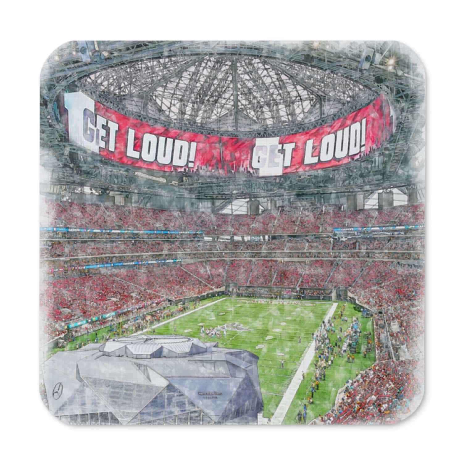 nfl-atl-cstr-1 Mercedes-Benz Stadium High Gloss Coated, Cork-Backed Drink Coaster, Atlanta Falcons Football