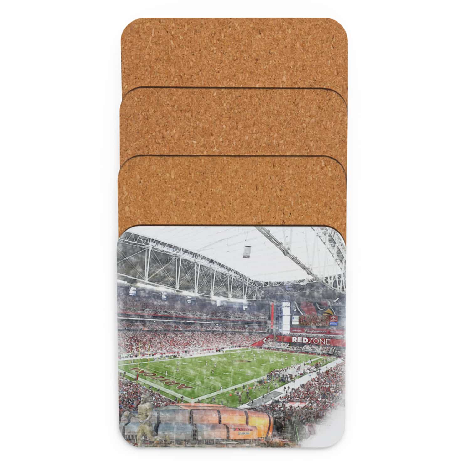 nfl-az-cstr-5 State Farm Stadium High Gloss Coated, Cork-Backed Drink Coaster, Arizona Cardinals Football