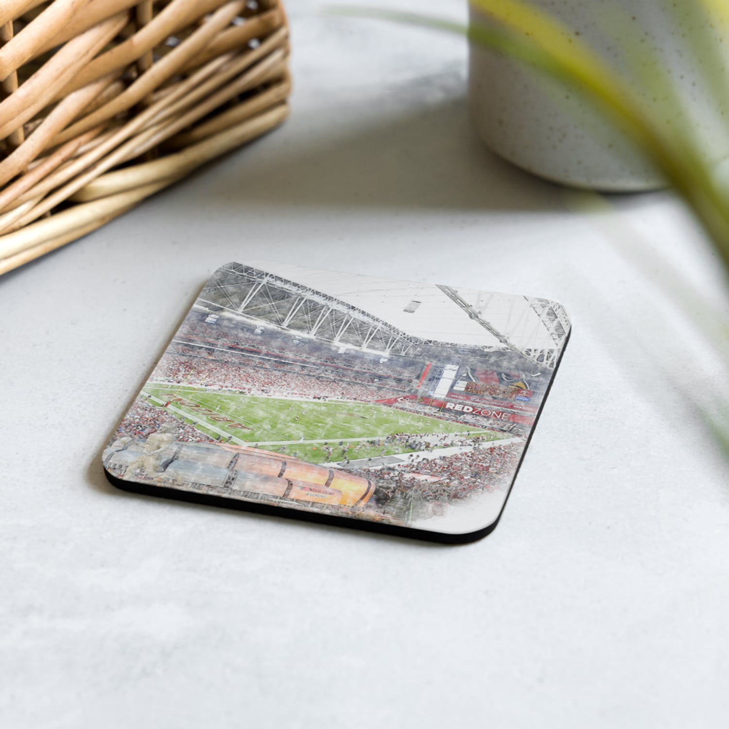 nfl-az-cstr-7 State Farm Stadium High Gloss Coated, Cork-Backed Drink Coaster, Arizona Cardinals Football