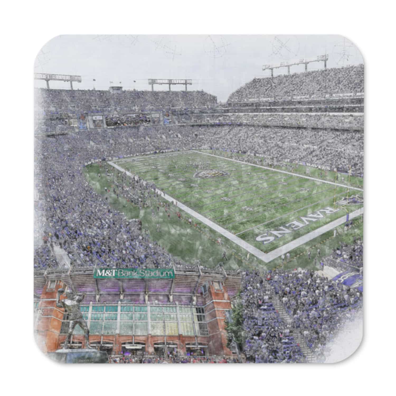 nfl-bal-cstr-1 M&T Bank Stadium High Gloss Coated, Cork-Backed Drink Coaster, Baltimore Ravens Football