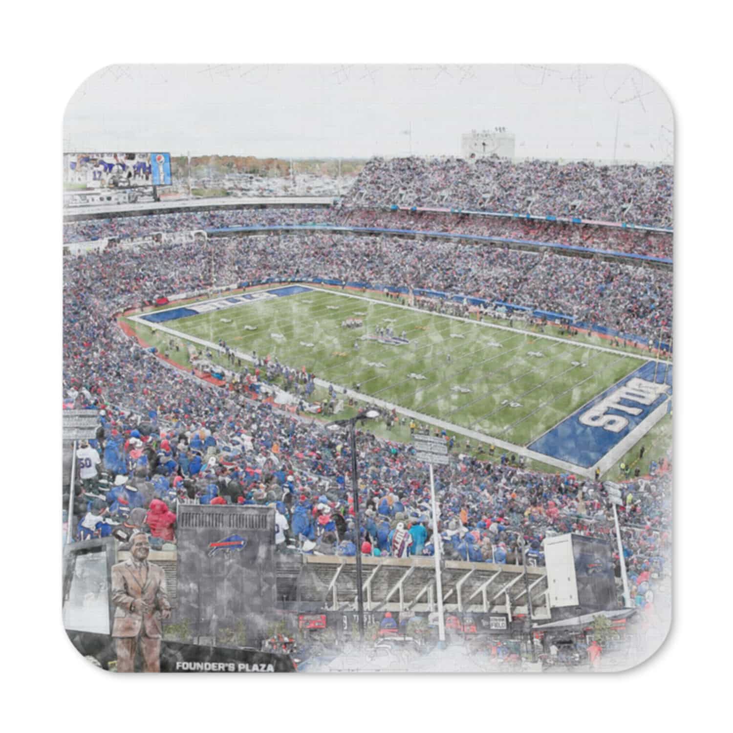 nfl-buf-cstr-1 Highmark Stadium High Gloss Coated, Cork-Backed Drink Coaster, Buffalo Bills Football