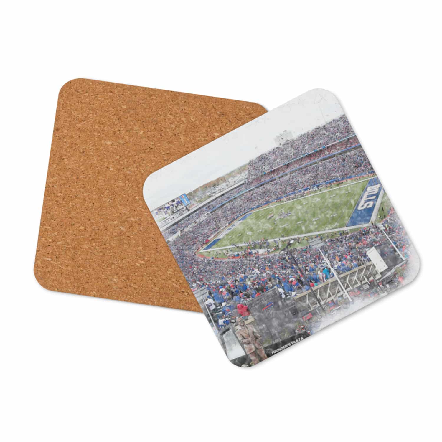 nfl-buf-cstr-2 Highmark Stadium High Gloss Coated, Cork-Backed Drink Coaster, Buffalo Bills Football