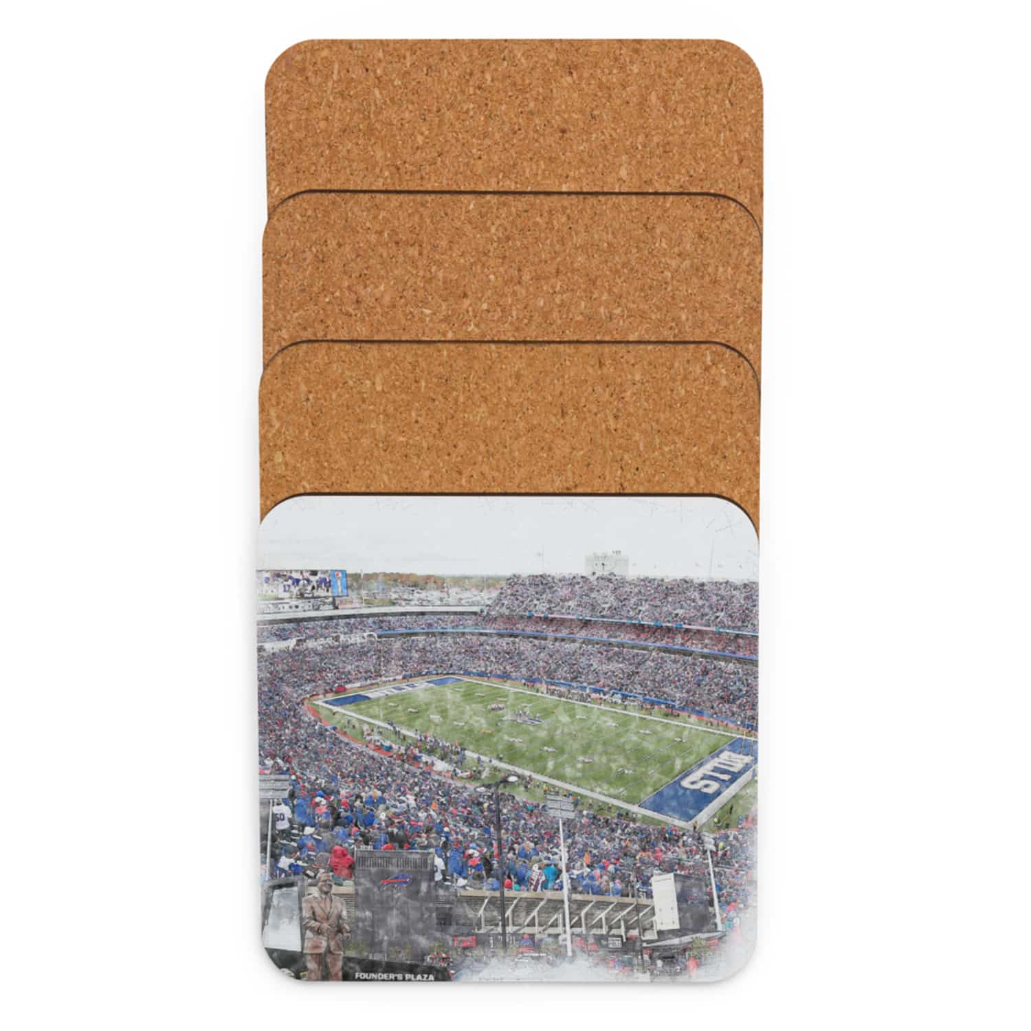 nfl-buf-cstr-5 Highmark Stadium High Gloss Coated, Cork-Backed Drink Coaster, Buffalo Bills Football