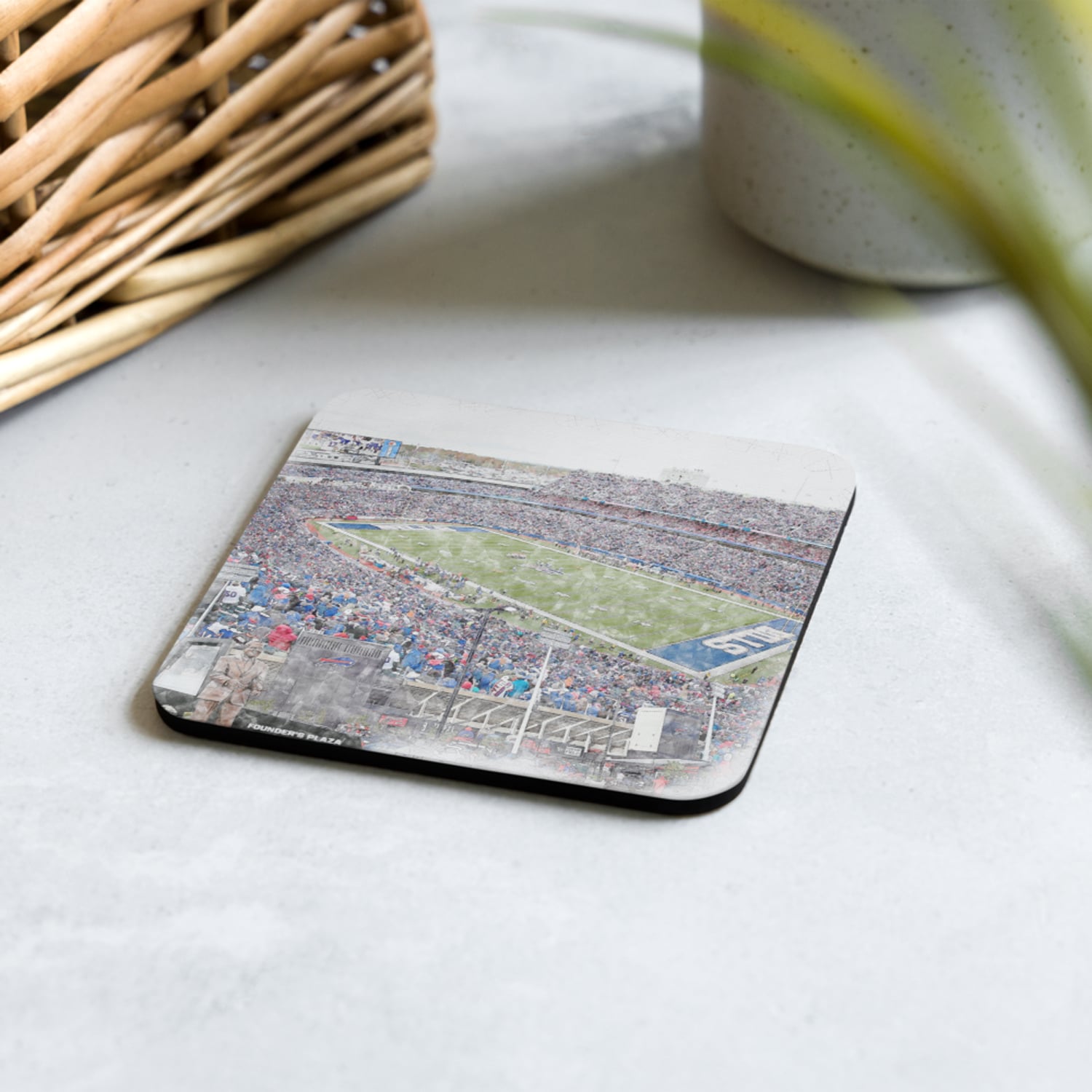 nfl-buf-cstr-7 Highmark Stadium High Gloss Coated, Cork-Backed Drink Coaster, Buffalo Bills Football
