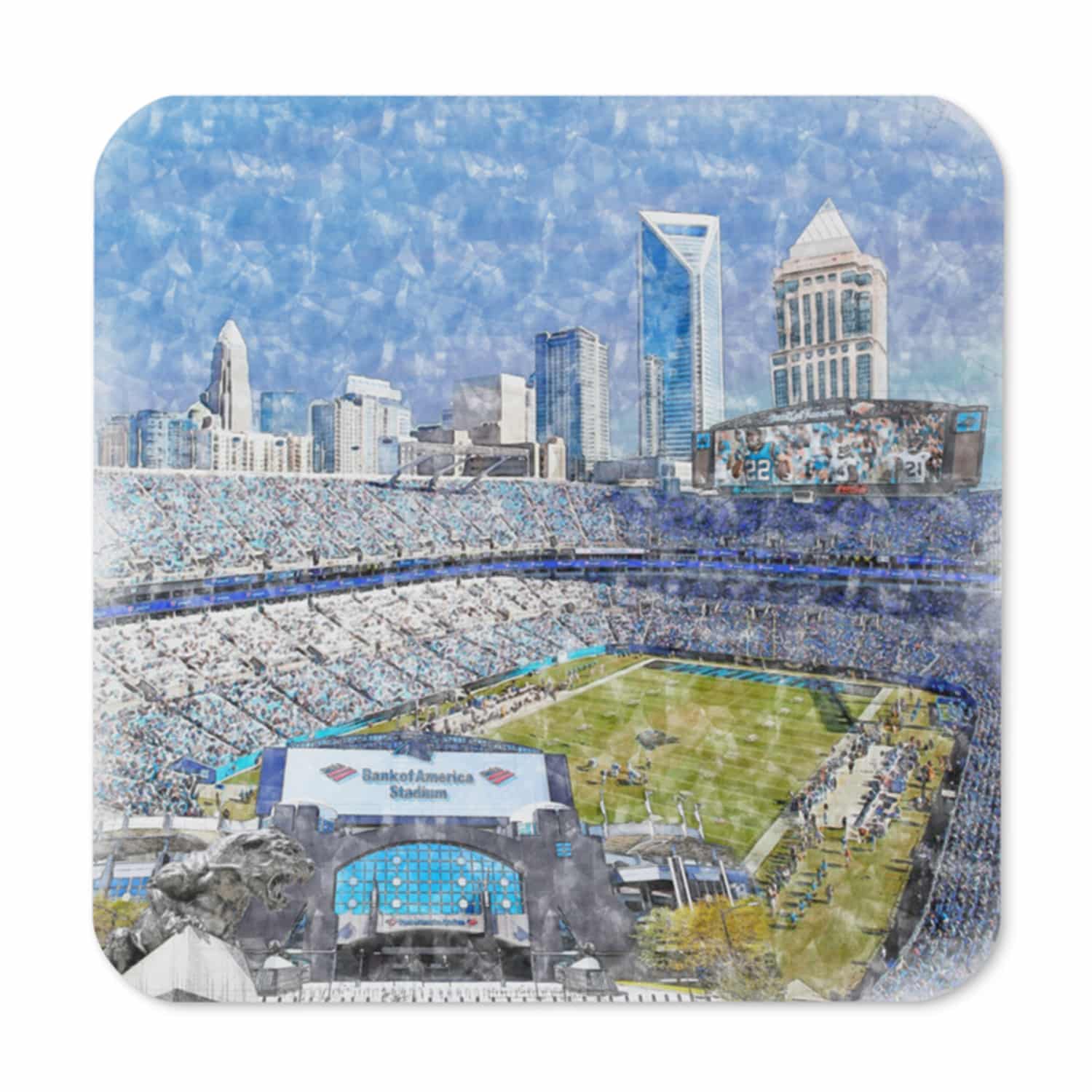 nfl-car-cstr-1 Bank of America Stadium High Gloss Coated, Cork-Backed Drink Coaster, Carolina Panthers Football