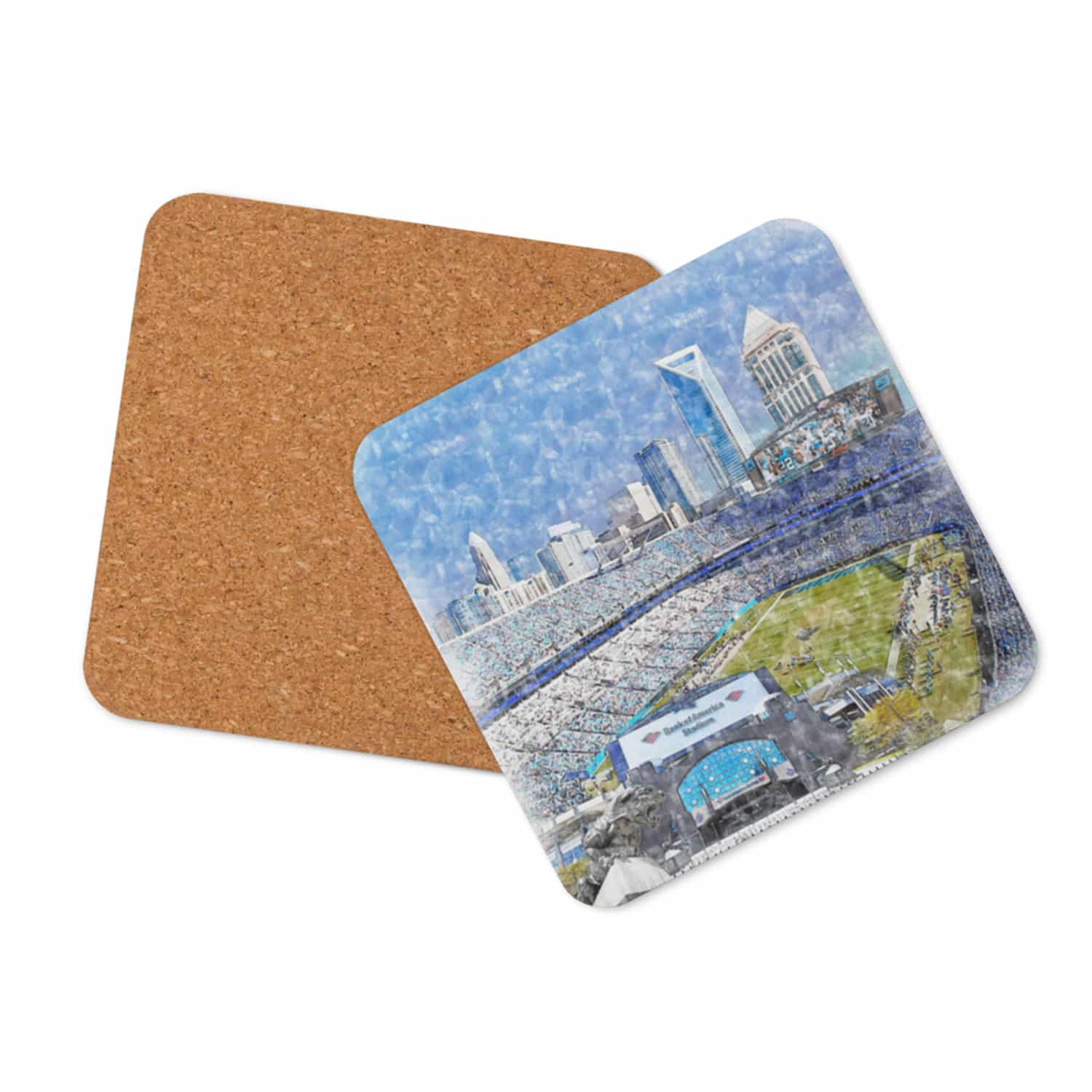 nfl-car-cstr-2 Bank of America Stadium High Gloss Coated, Cork-Backed Drink Coaster, Carolina Panthers Football