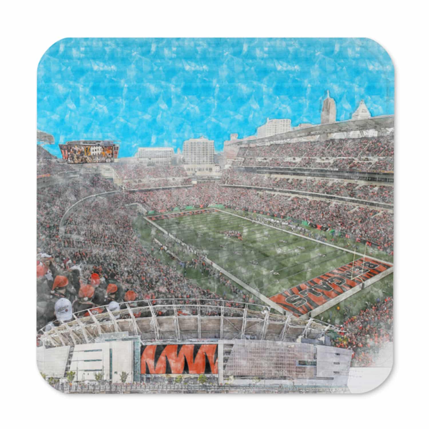 nfl-cin-cstr-1 Paycor Stadium Stadium High Gloss Coated, Cork-Backed Drink Coaster, Cincinnati Bengals Football