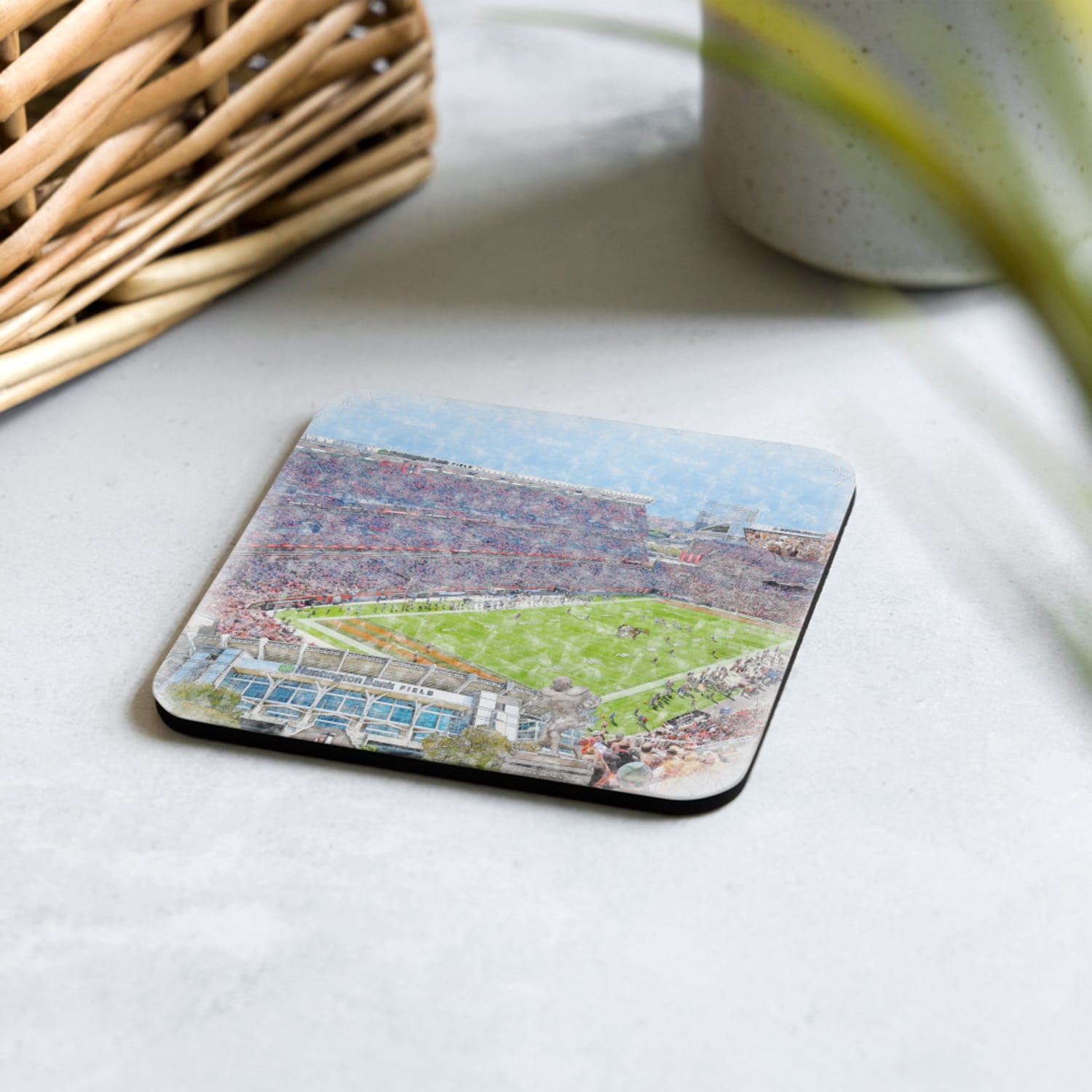 nfl-cle-cstr-n-2 Huntington Bank Field High Gloss Coated, Cork-Backed Drink Coaster, Cleveland Browns Football