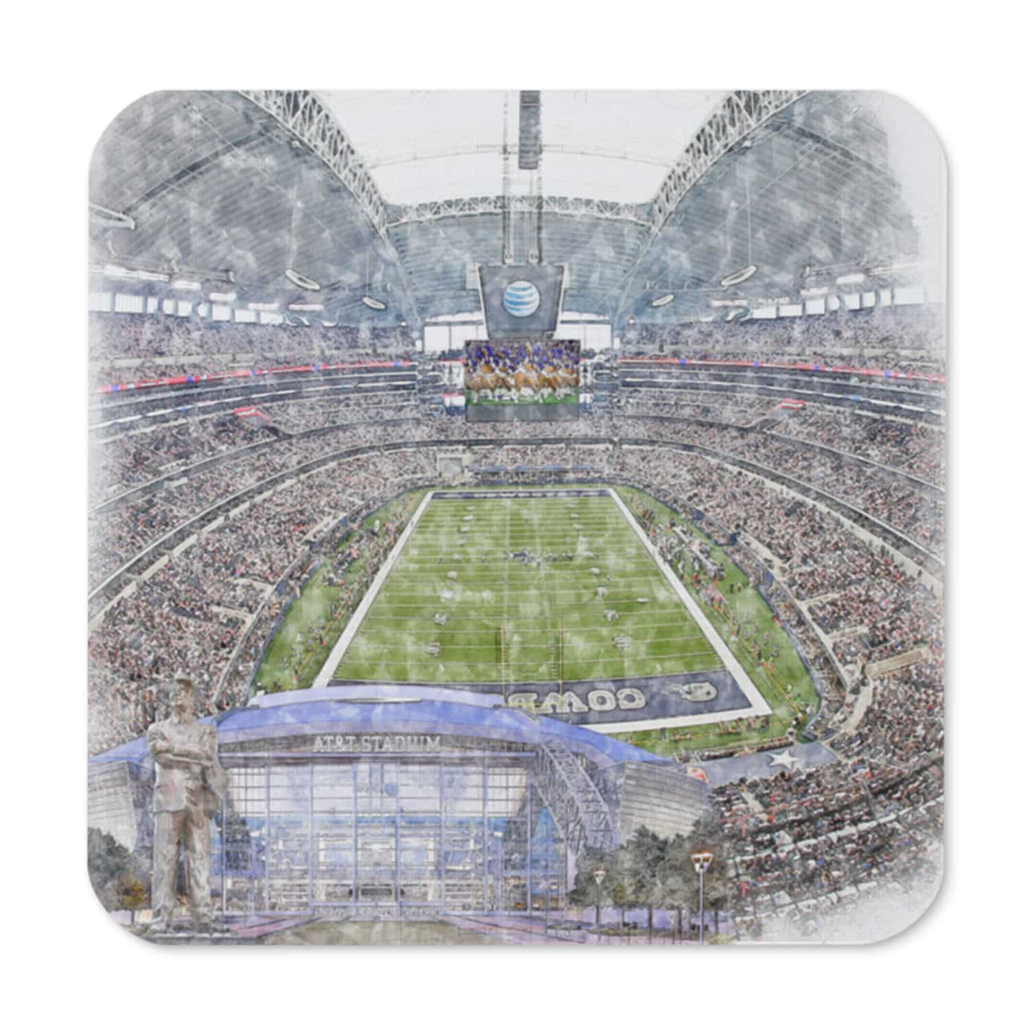nfl-dal-cstr-1 AT&T Stadium Print High Gloss Coated, Cork-Backed Drink Coaster, Dallas Cowboys Football