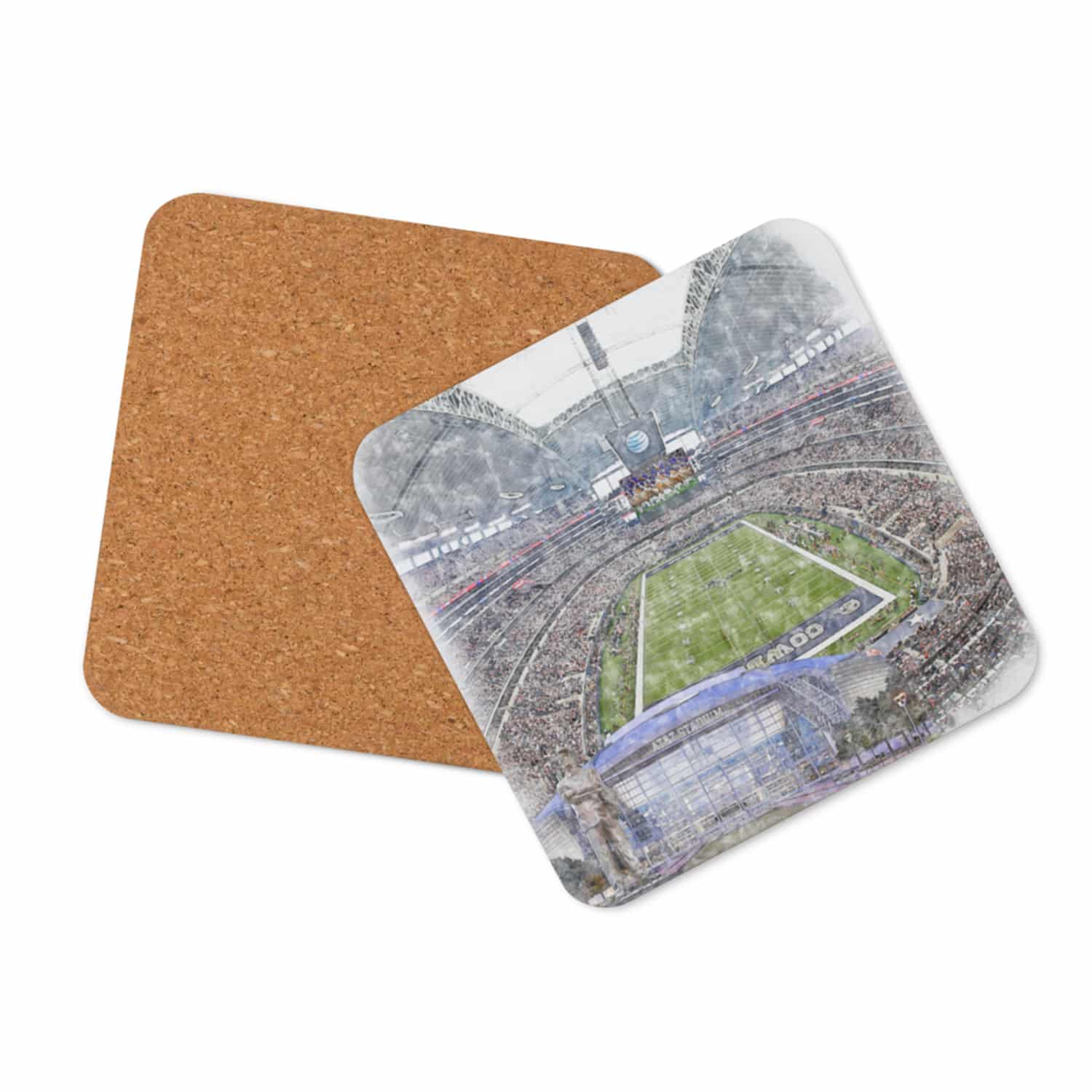 nfl-dal-cstr-2 AT&T Stadium Print High Gloss Coated, Cork-Backed Drink Coaster, Dallas Cowboys Football
