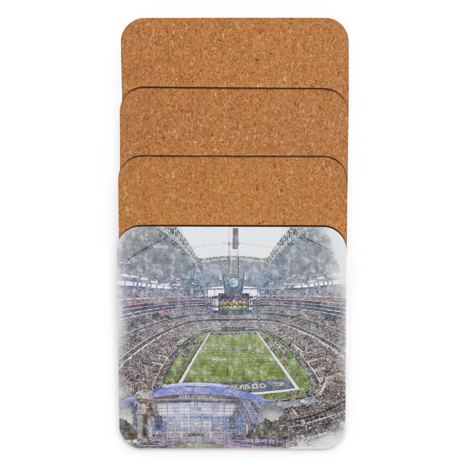 nfl-dal-cstr-5 AT&T Stadium Print High Gloss Coated, Cork-Backed Drink Coaster, Dallas Cowboys Football