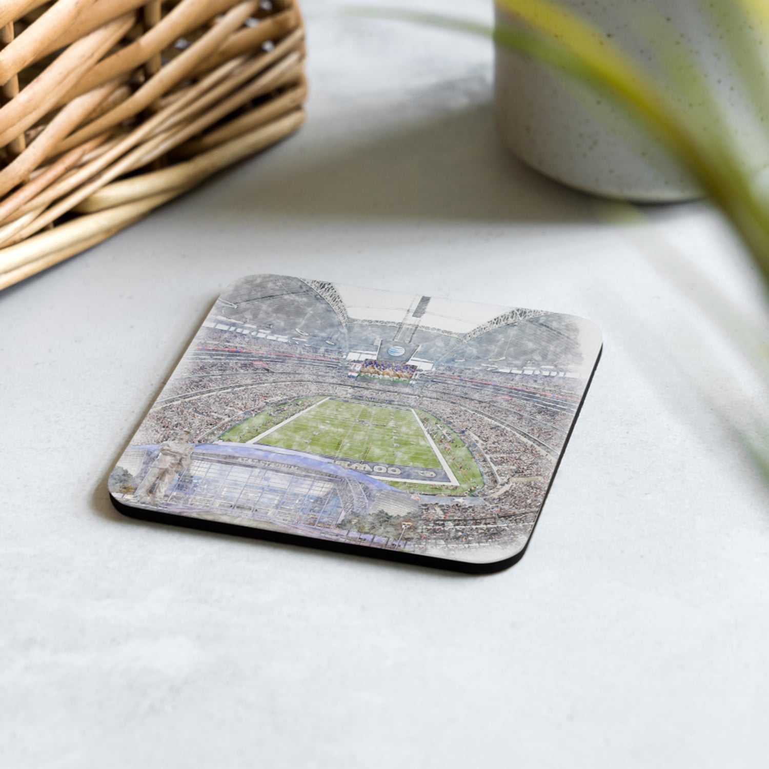 nfl-dal-cstr-7 AT&T Stadium Print High Gloss Coated, Cork-Backed Drink Coaster, Dallas Cowboys Football