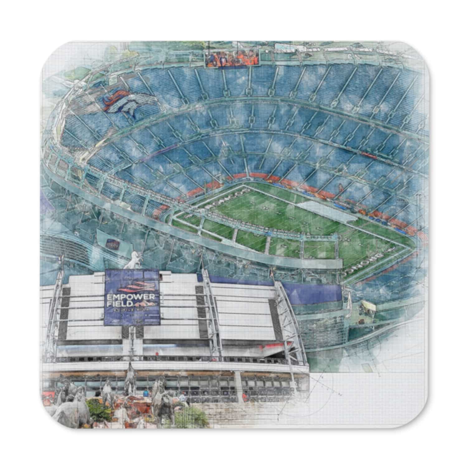 nfl-den-cstr-1 Empower Field At Mile High High Gloss Coated, Cork-Backed Drink Coaster, Denver Broncos Football