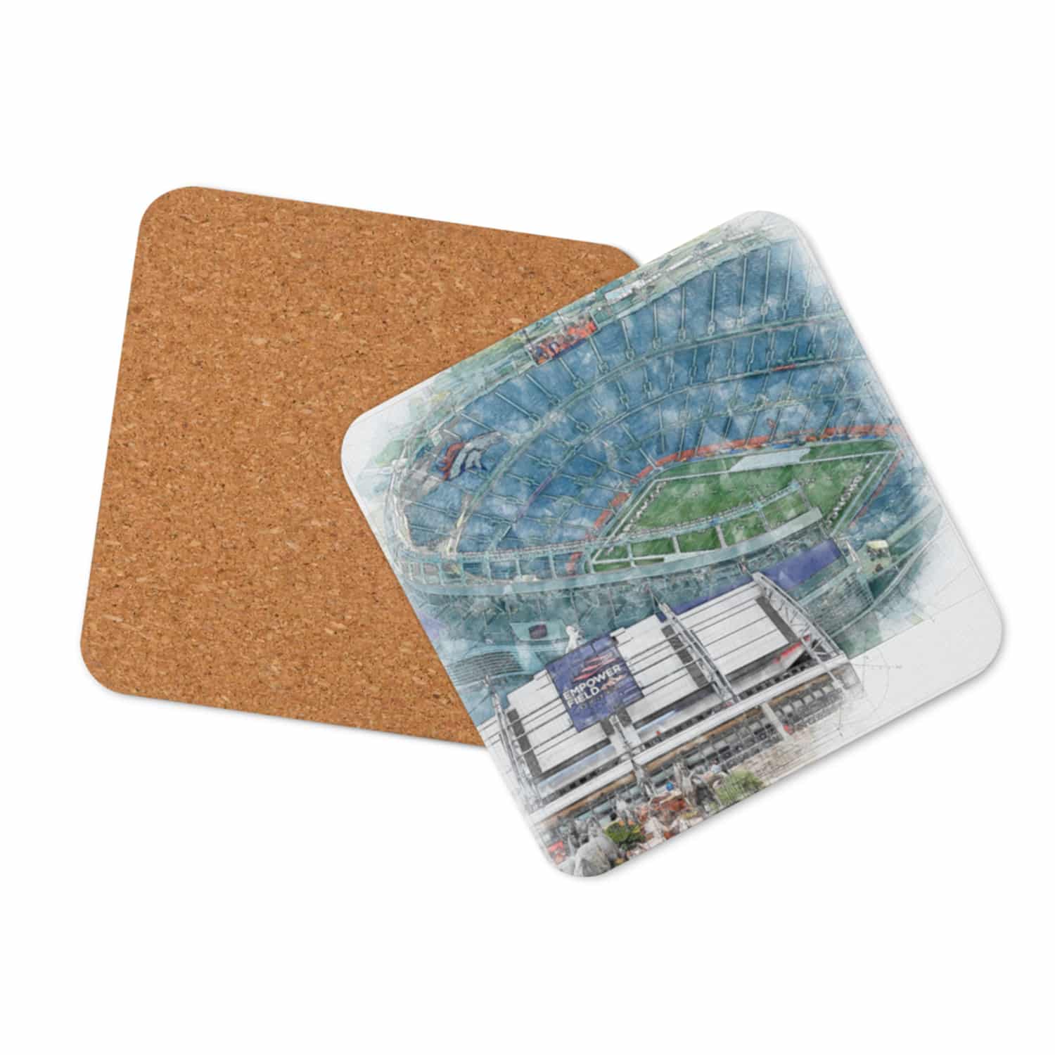 nfl-den-cstr-2 Empower Field At Mile High High Gloss Coated, Cork-Backed Drink Coaster, Denver Broncos Football