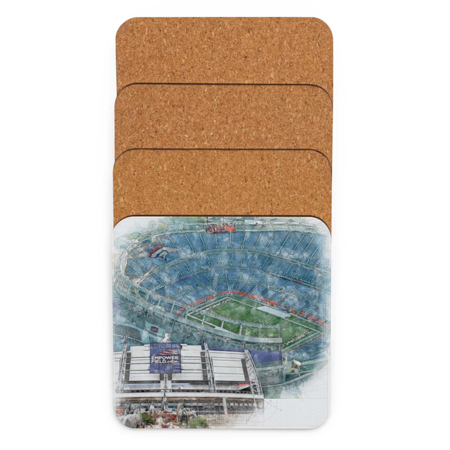 nfl-den-cstr-5 Empower Field At Mile High High Gloss Coated, Cork-Backed Drink Coaster, Denver Broncos Football
