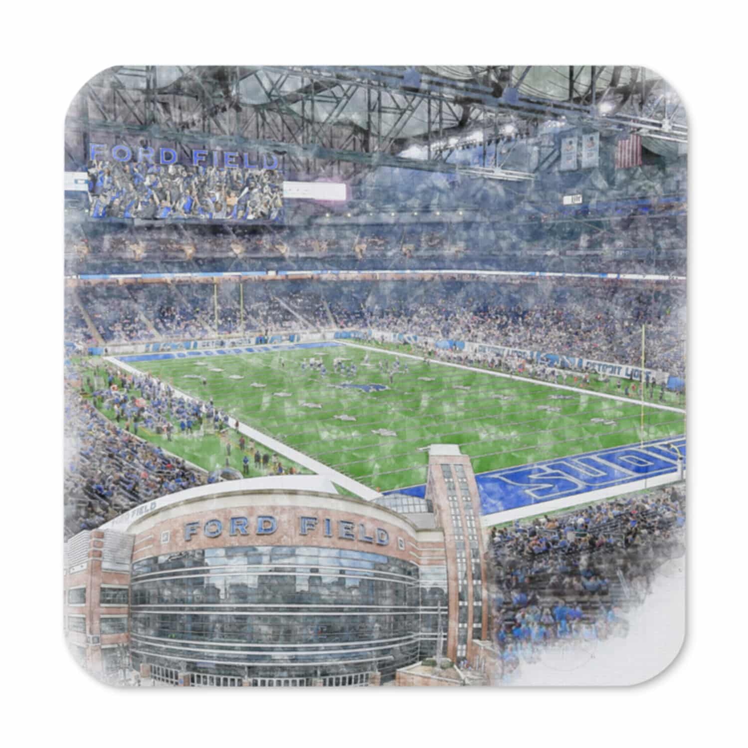 nfl-det-cstr-1 Ford Field High Gloss Coated, Cork-Backed Drink Coaster, Detroit Lions Football