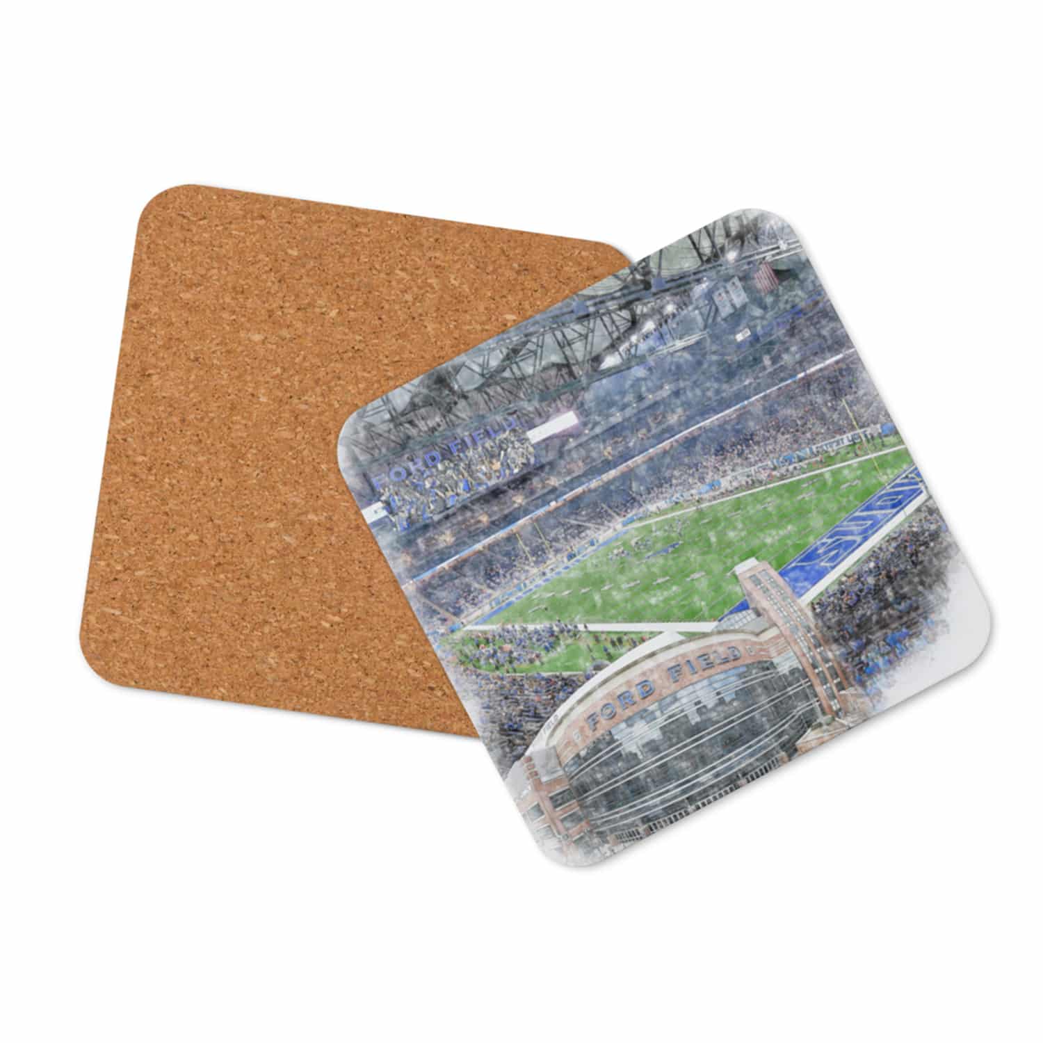 nfl-det-cstr-2 Ford Field High Gloss Coated, Cork-Backed Drink Coaster, Detroit Lions Football