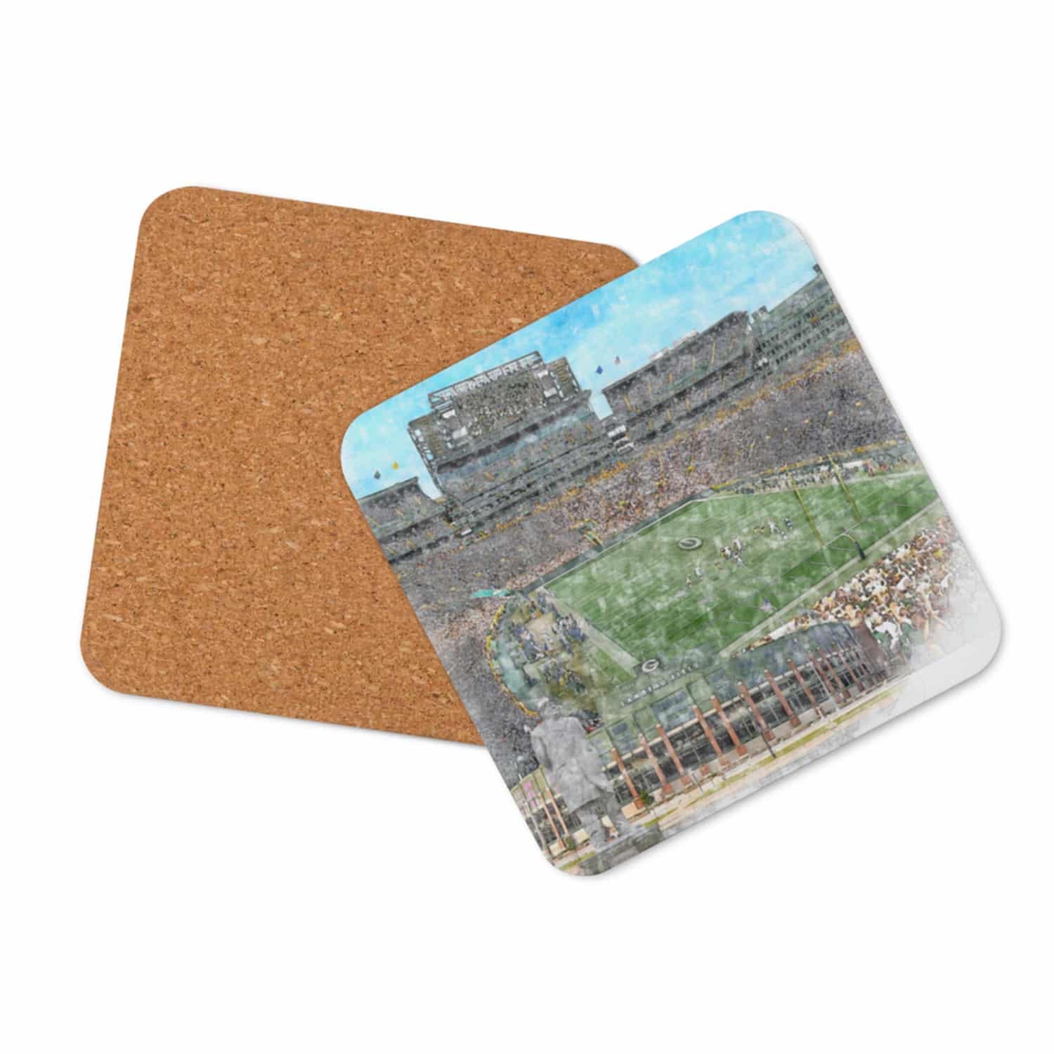 nfl-gb-cstr-2 Lambeau Field High Gloss Coated, Cork-Backed Drink Coaster, Green Bay Packers Football