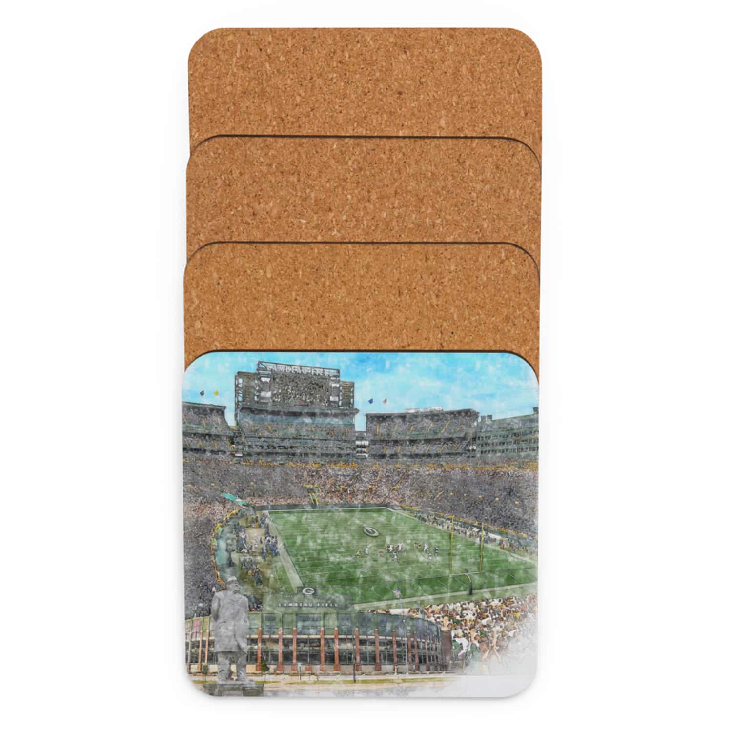 nfl-gb-cstr-5 Lambeau Field High Gloss Coated, Cork-Backed Drink Coaster, Green Bay Packers Football