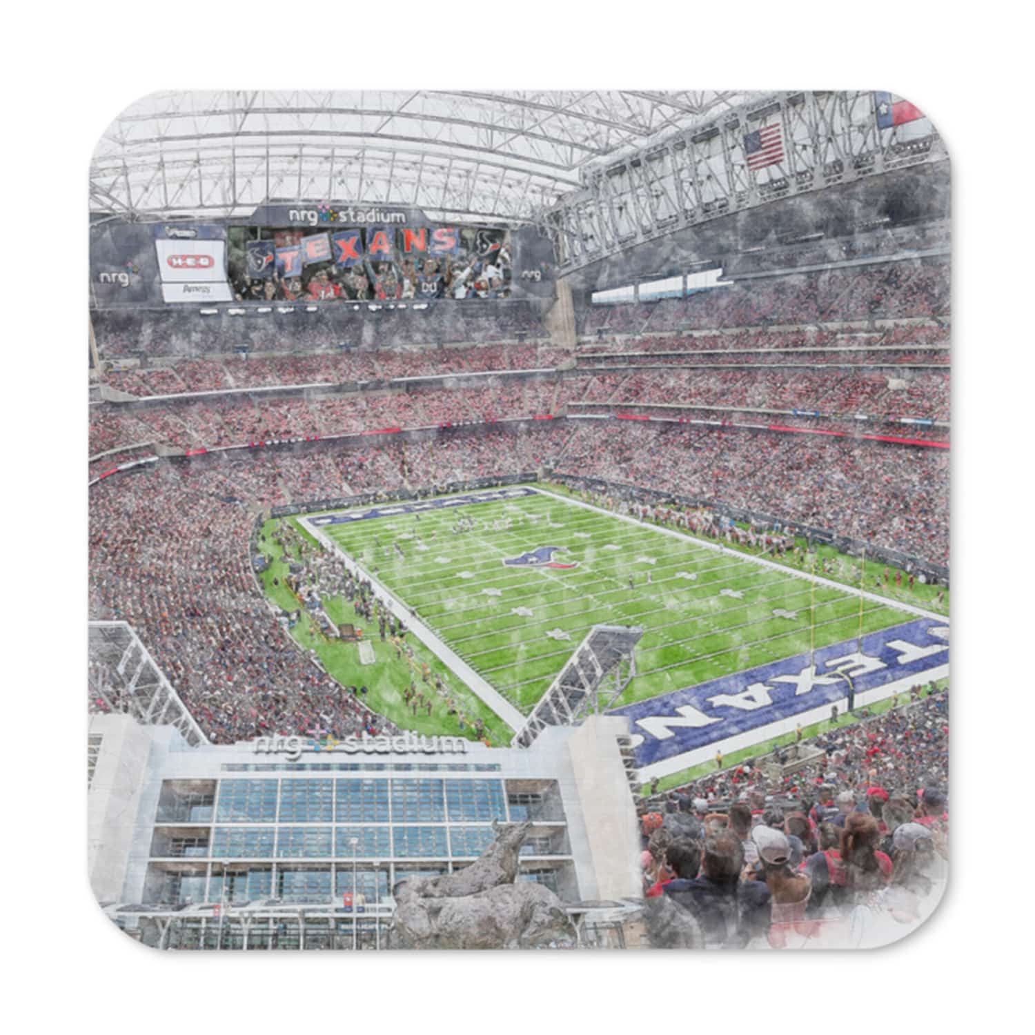nfl-hou-cstr-1 NRG Stadium High Gloss Coated, Cork-Backed Drink Coaster, Houston Texans Football