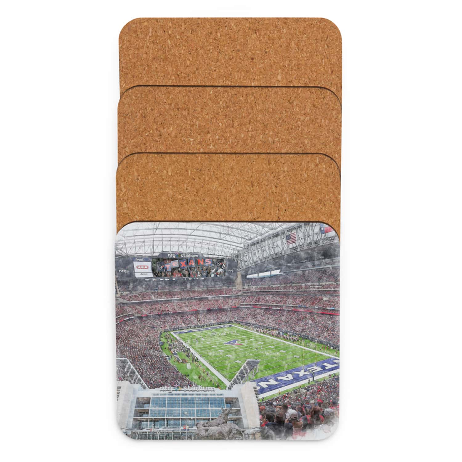 nfl-hou-cstr-5 NRG Stadium High Gloss Coated, Cork-Backed Drink Coaster, Houston Texans Football