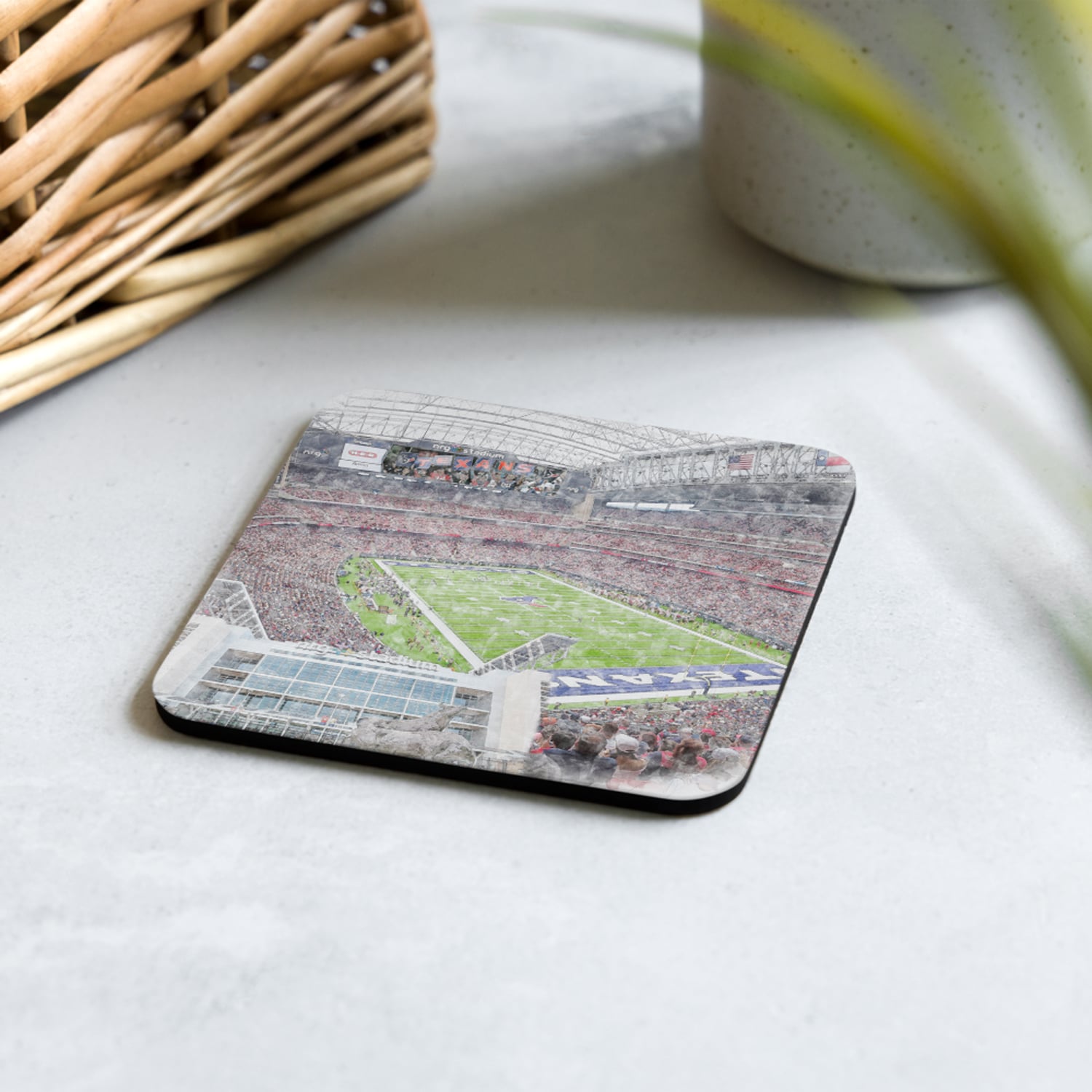 nfl-hou-cstr-7 NRG Stadium High Gloss Coated, Cork-Backed Drink Coaster, Houston Texans Football