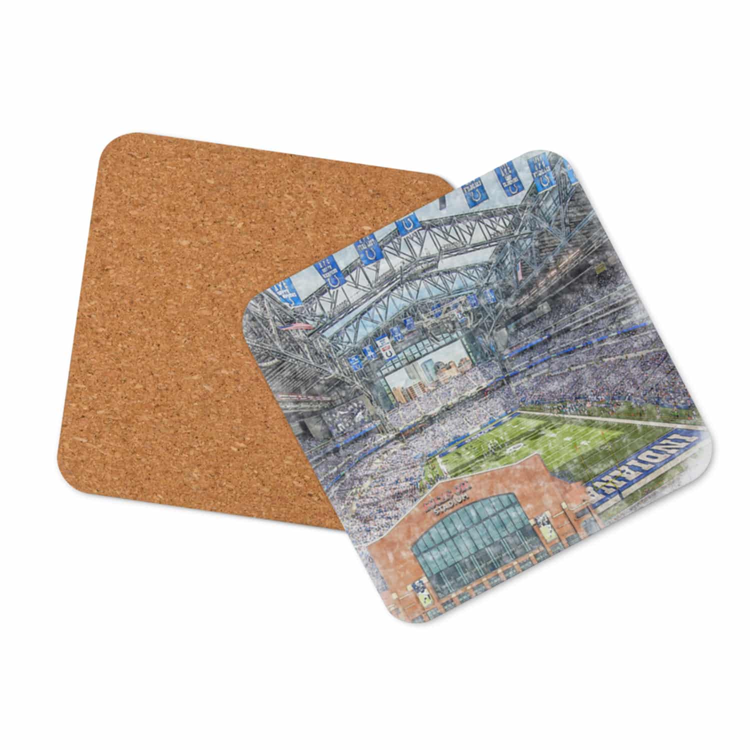 nfl-ind-cstr-2 Lucas Oil Stadium High Gloss Coated, Cork-Backed Drink Coaster, Indianapolis Colts Football