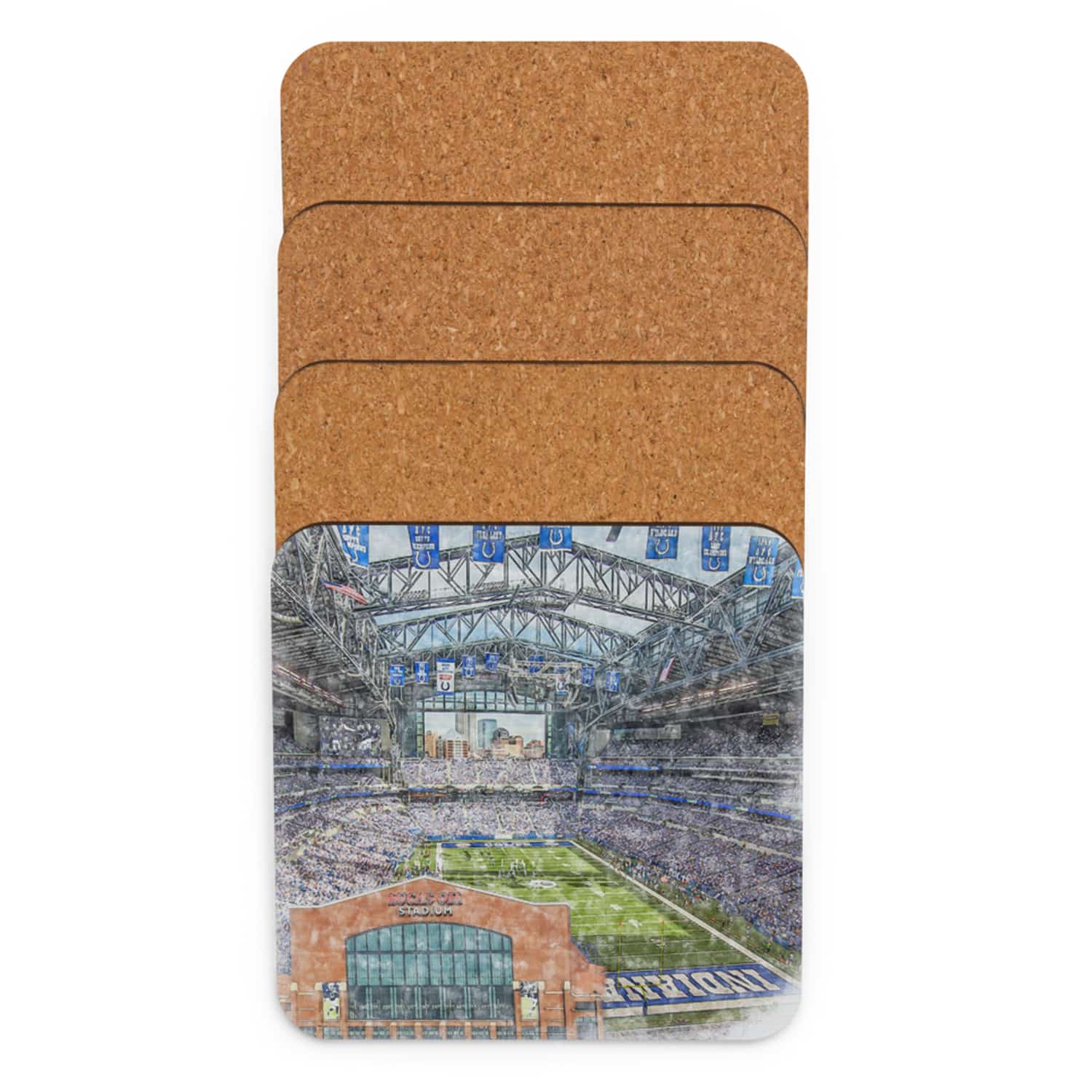 nfl-ind-cstr-5 Lucas Oil Stadium High Gloss Coated, Cork-Backed Drink Coaster, Indianapolis Colts Football