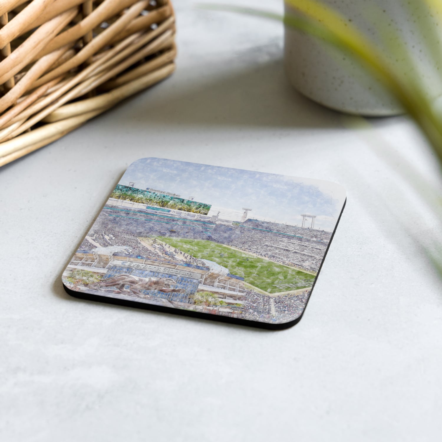 nfl-jax-cstr-n-2 EverBank Stadium High Gloss Coated, Cork-Backed Drink Coaster, Jacksonville Jaguars Football