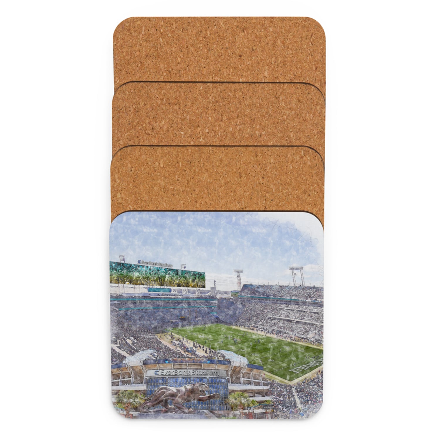 nfl-jax-cstr-n-4 EverBank Stadium High Gloss Coated, Cork-Backed Drink Coaster, Jacksonville Jaguars Football