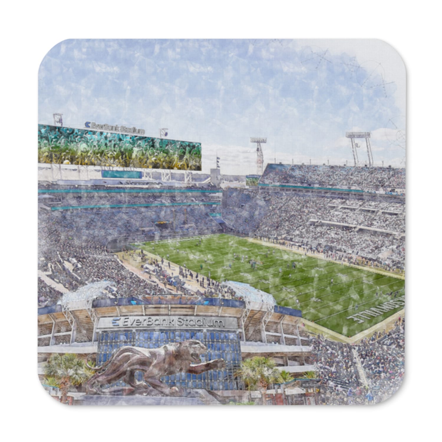 nfl-jax-cstr-n-8 EverBank Stadium High Gloss Coated, Cork-Backed Drink Coaster, Jacksonville Jaguars Football