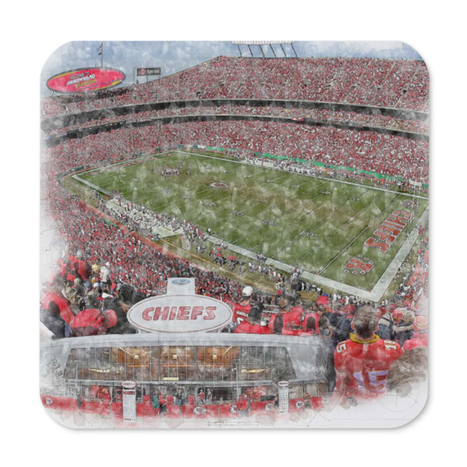 nfl-kc-cstr-1 Arrowhead Stadium High Gloss Coated, Cork-Backed Drink Coaster, Kansas City Chiefs Football