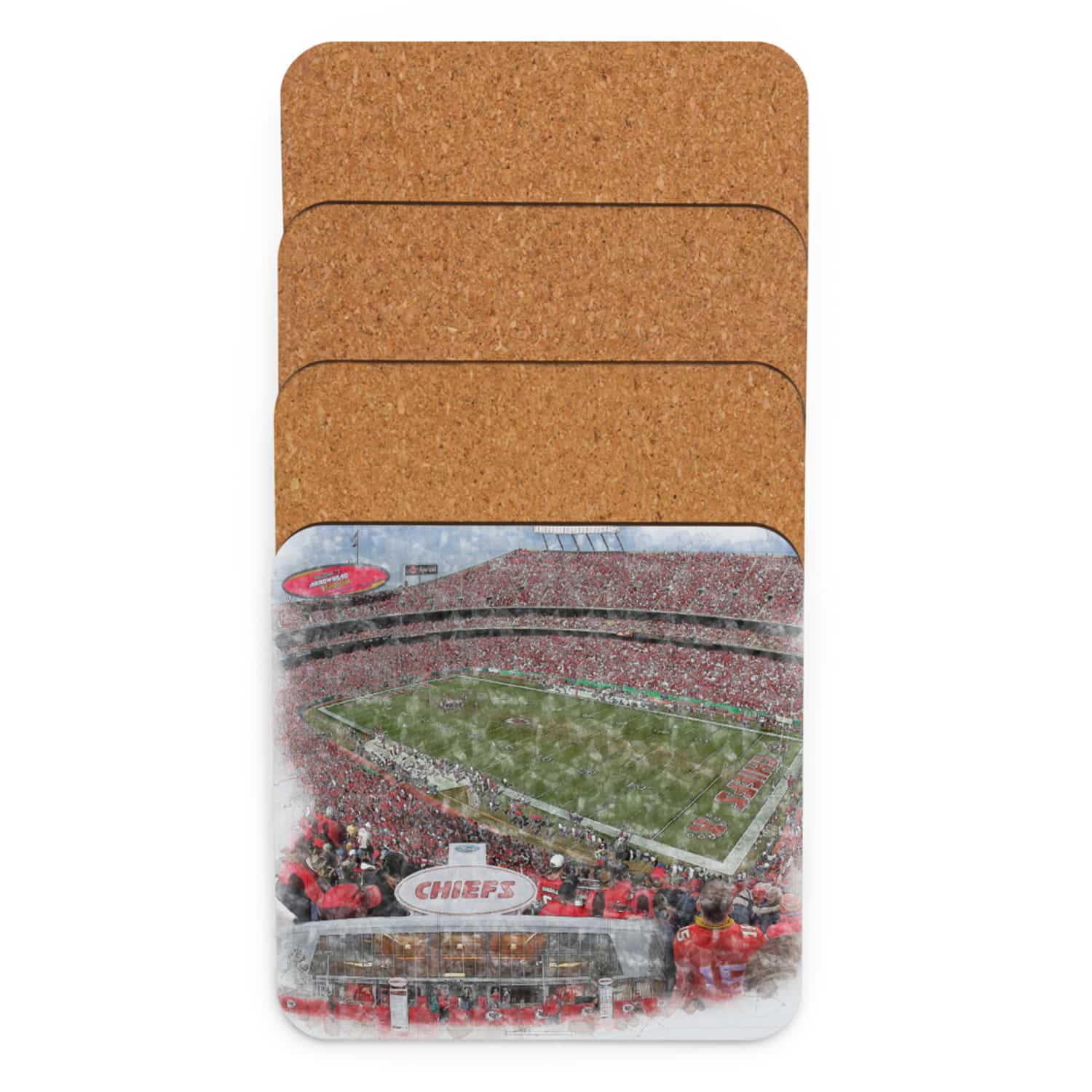 nfl-kc-cstr-5 Arrowhead Stadium High Gloss Coated, Cork-Backed Drink Coaster, Kansas City Chiefs Football