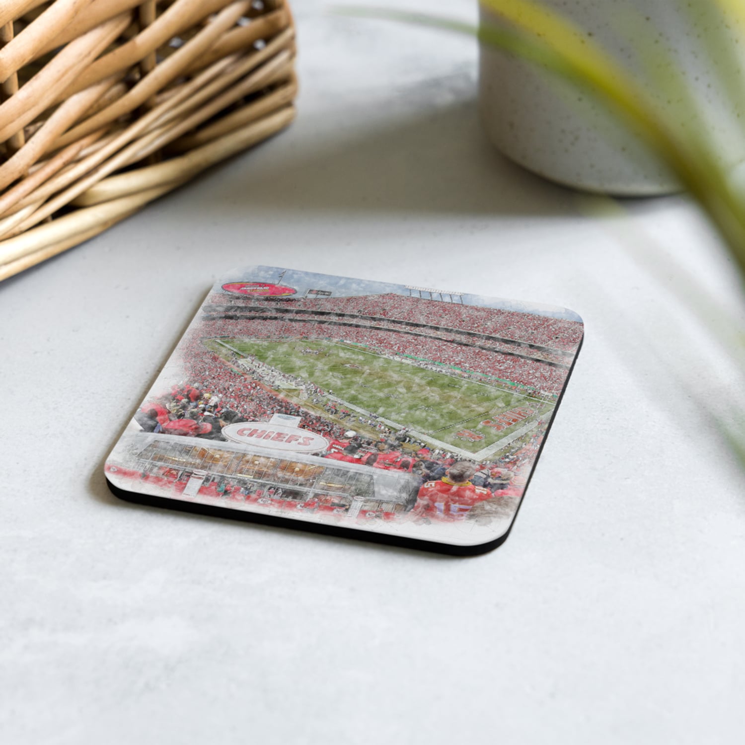 nfl-kc-cstr-7 Arrowhead Stadium High Gloss Coated, Cork-Backed Drink Coaster, Kansas City Chiefs Football