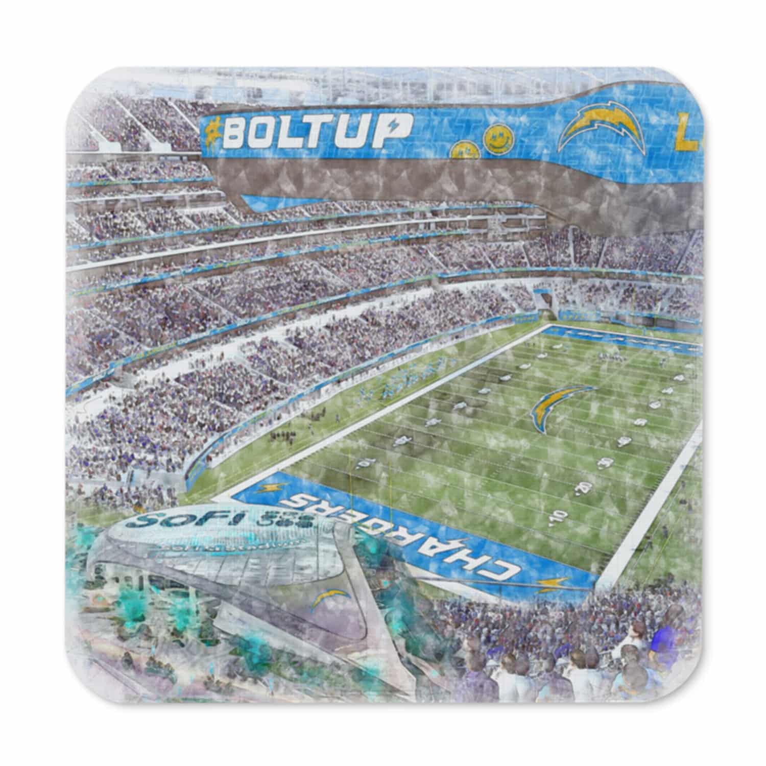 nfl-lac-cstr-1 SoFi Stadium High Gloss Coated, Cork-Backed Drink Coaster, Los Angeles Chargers Football