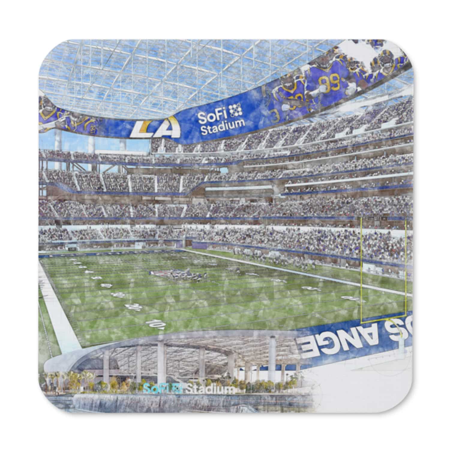 nfl-lar-cstr-1 SoFi Stadium High Gloss Coated, Cork-Backed Drink Coaster, Los Angeles Rams Football