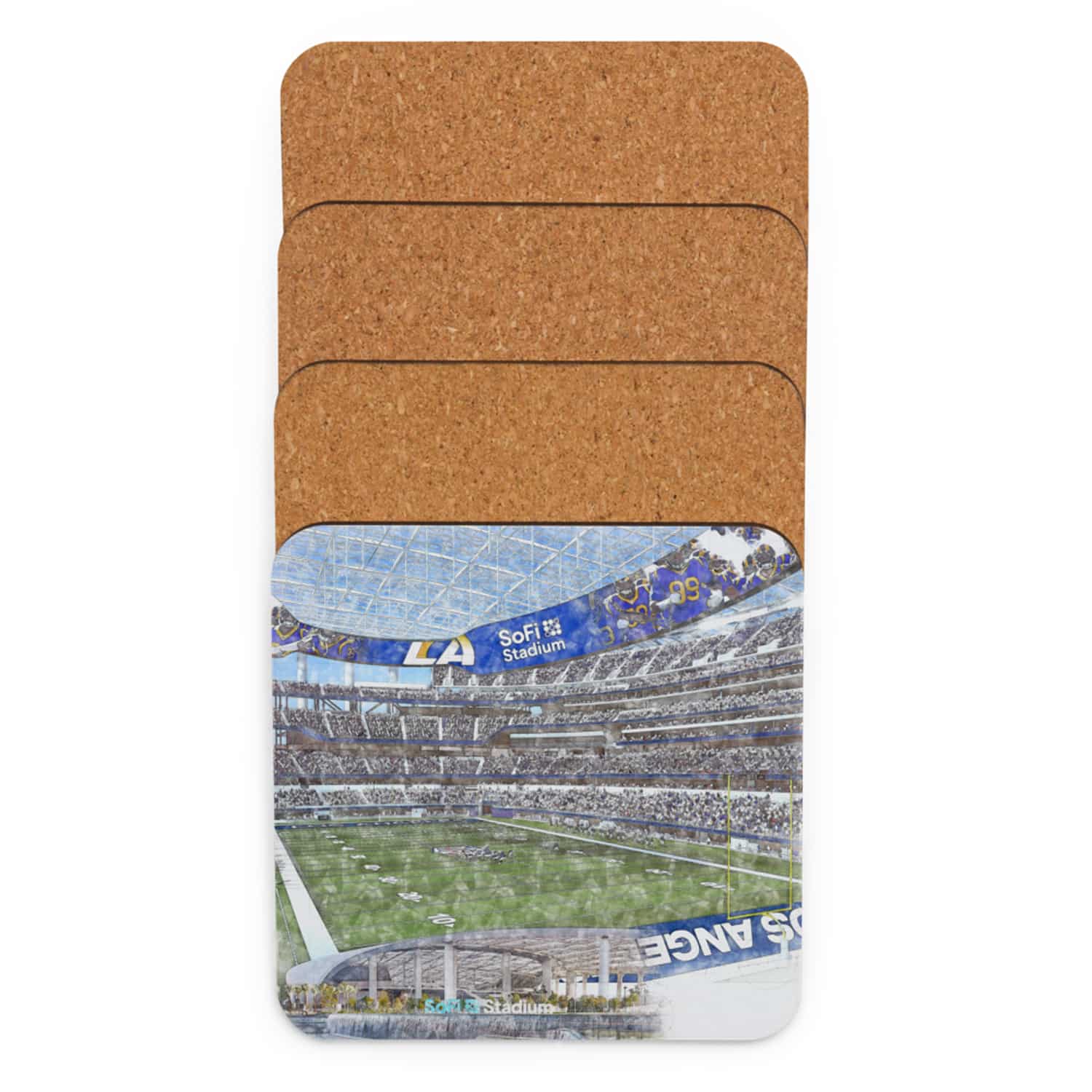 nfl-lar-cstr-5 SoFi Stadium High Gloss Coated, Cork-Backed Drink Coaster, Los Angeles Rams Football