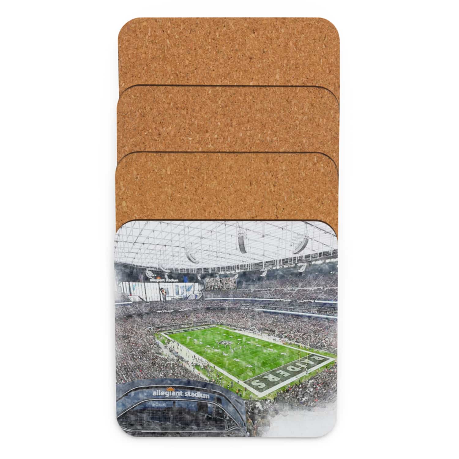 nfl-lsv-cstr-5 Allegiant Stadium High Gloss Coated, Cork-Backed Drink Coaster, Las Vegas Raiders Football