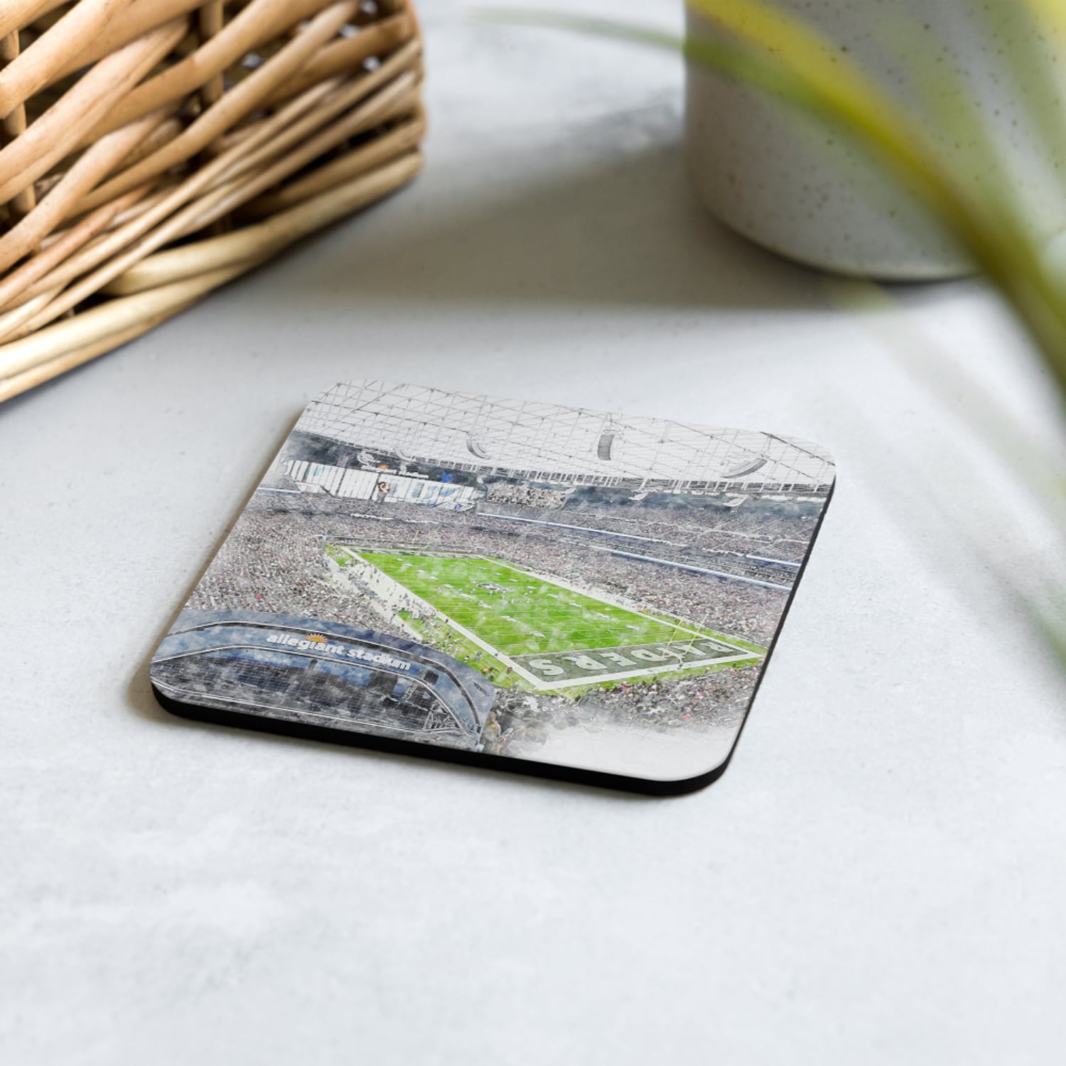 nfl-lsv-cstr-7 Allegiant Stadium High Gloss Coated, Cork-Backed Drink Coaster, Las Vegas Raiders Football