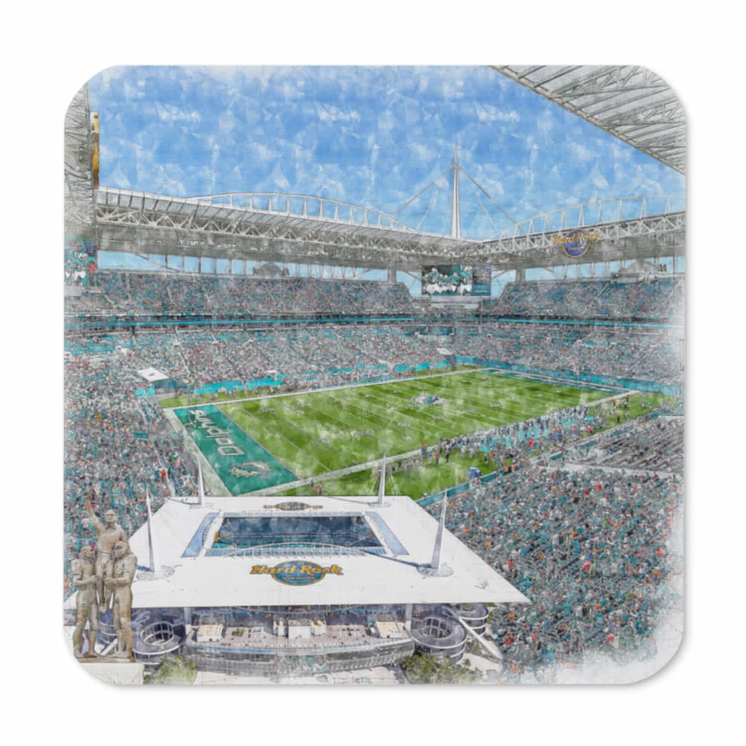 nfl-mia-cstr-1 Hard Rock Stadium High Gloss Coated, Cork-Backed Drink Coaster, Miami Dolphins Football