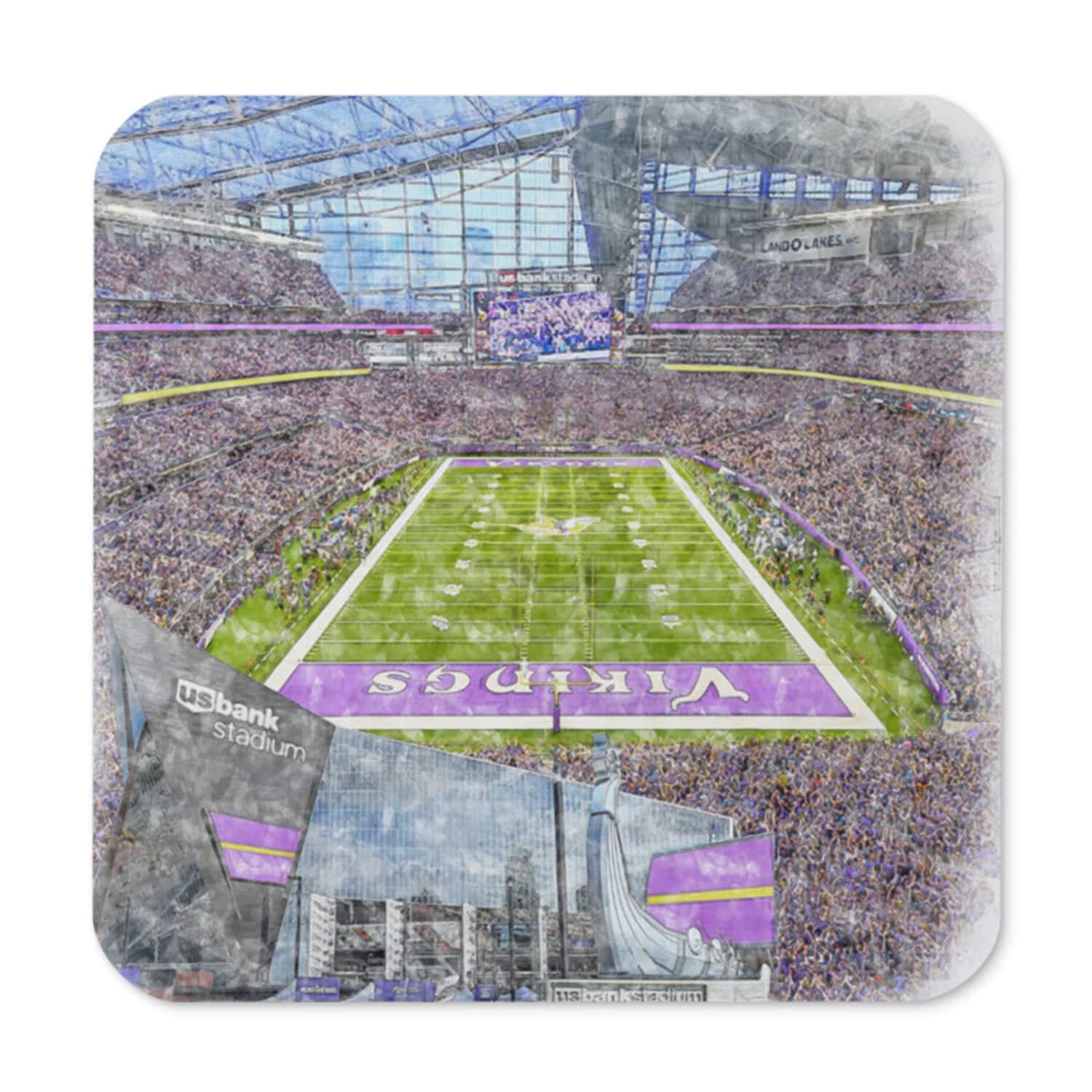 nfl-min-cstr-1 U.S. Bank Stadium High Gloss Coated, Cork-Backed Drink Coaster, Minnesota Vikings Football