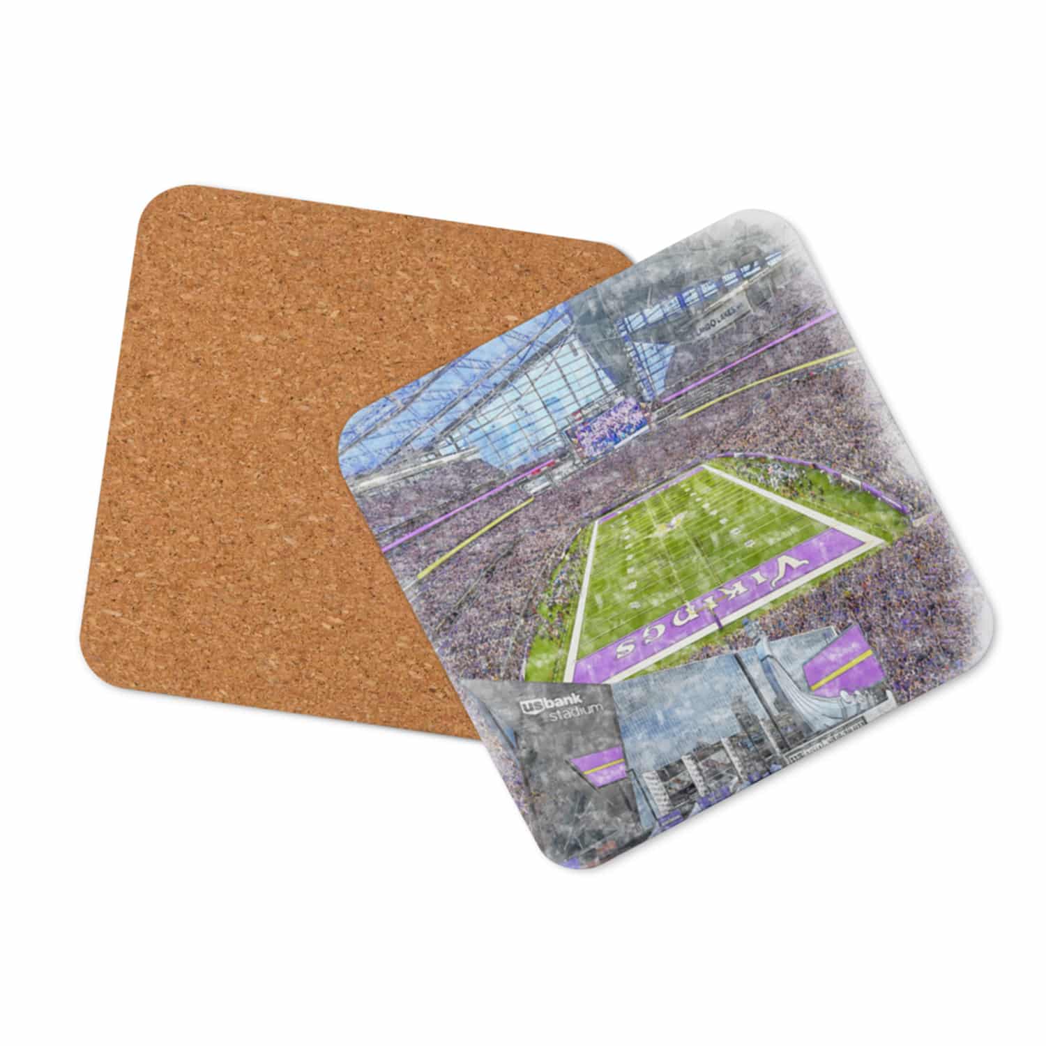 nfl-min-cstr-2 U.S. Bank Stadium High Gloss Coated, Cork-Backed Drink Coaster, Minnesota Vikings Football