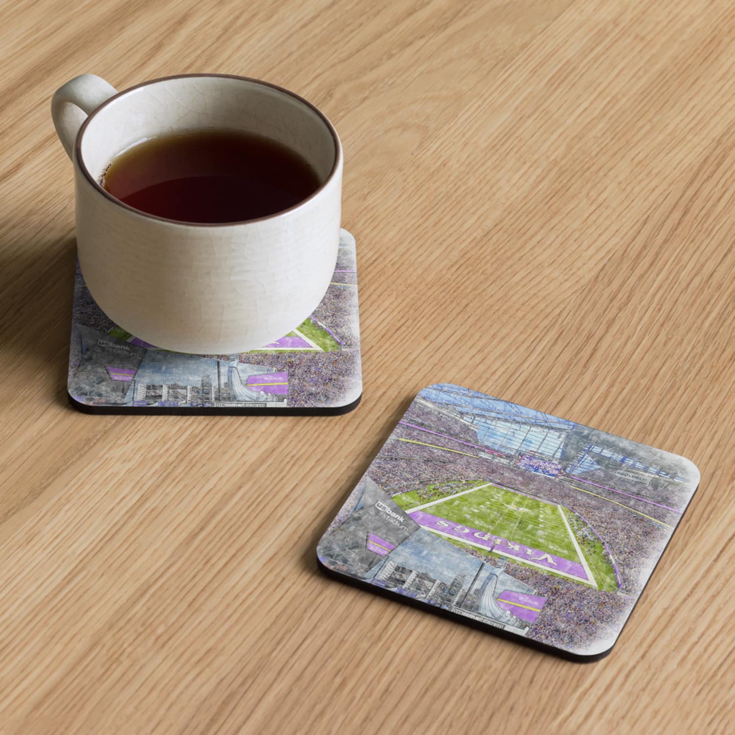 nfl-min-cstr-8 U.S. Bank Stadium High Gloss Coated, Cork-Backed Drink Coaster, Minnesota Vikings Football
