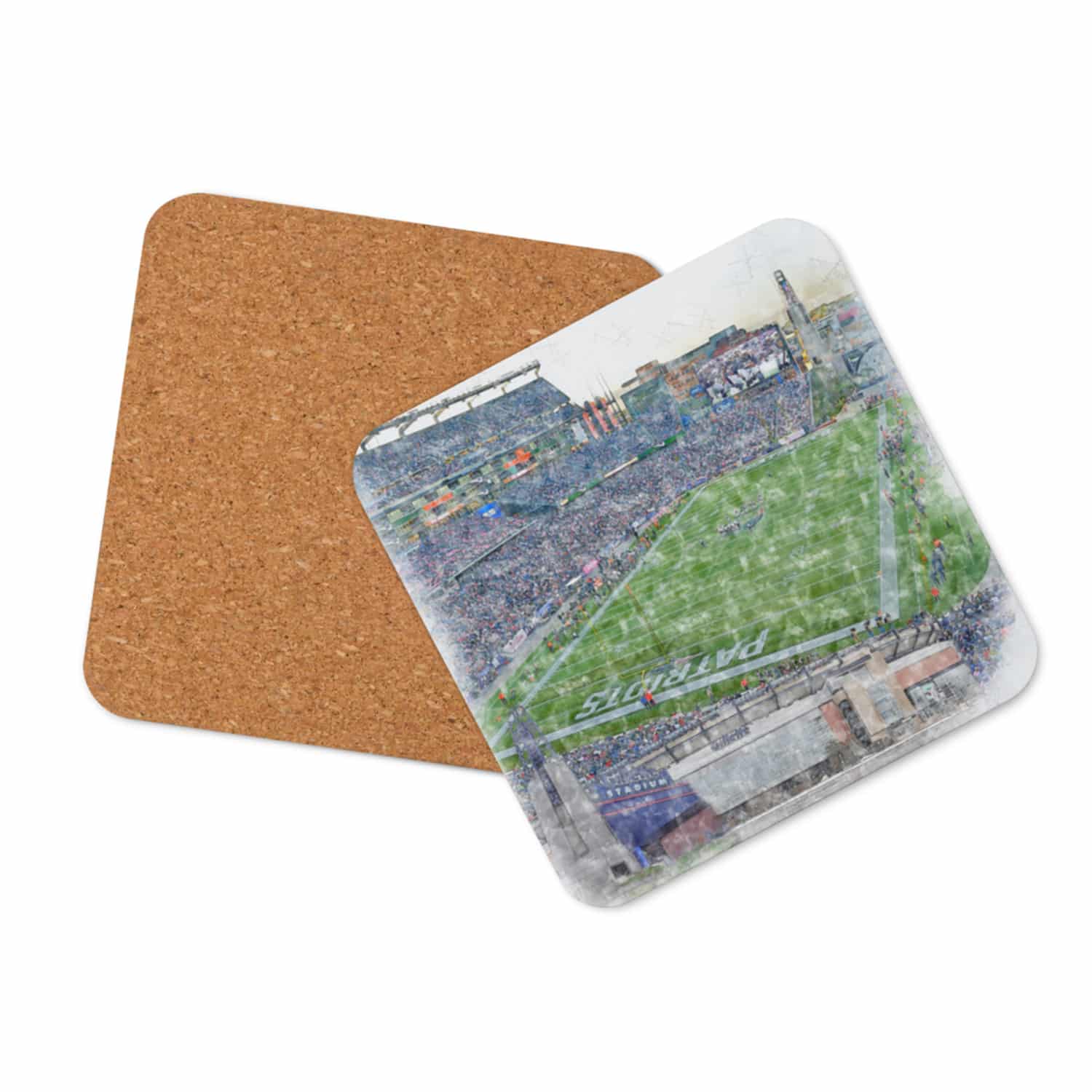 nfl-ne-cstr-2 Gillette Stadium High Gloss Coated, Cork-Backed Drink Coaster, New England Patriots Football