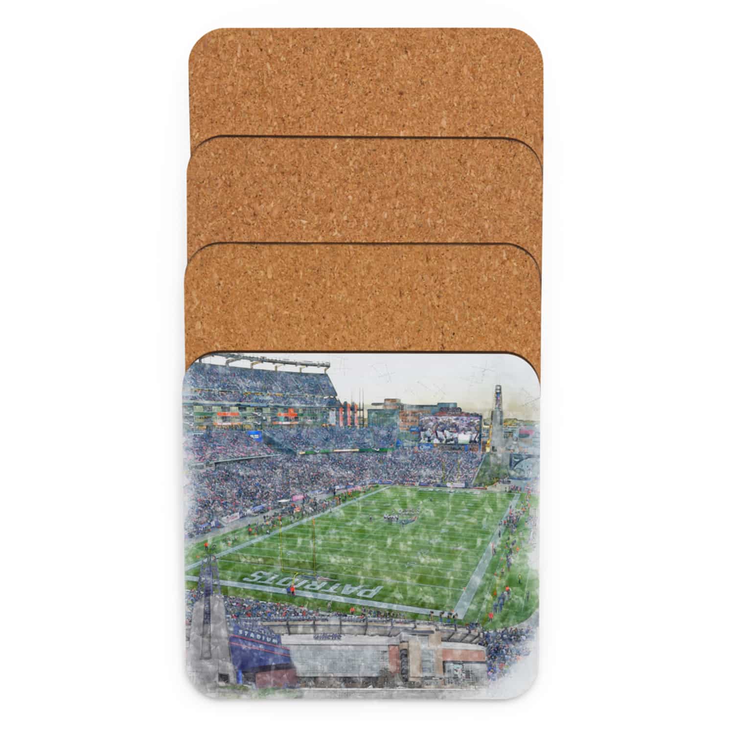 nfl-ne-cstr-5 Gillette Stadium High Gloss Coated, Cork-Backed Drink Coaster, New England Patriots Football