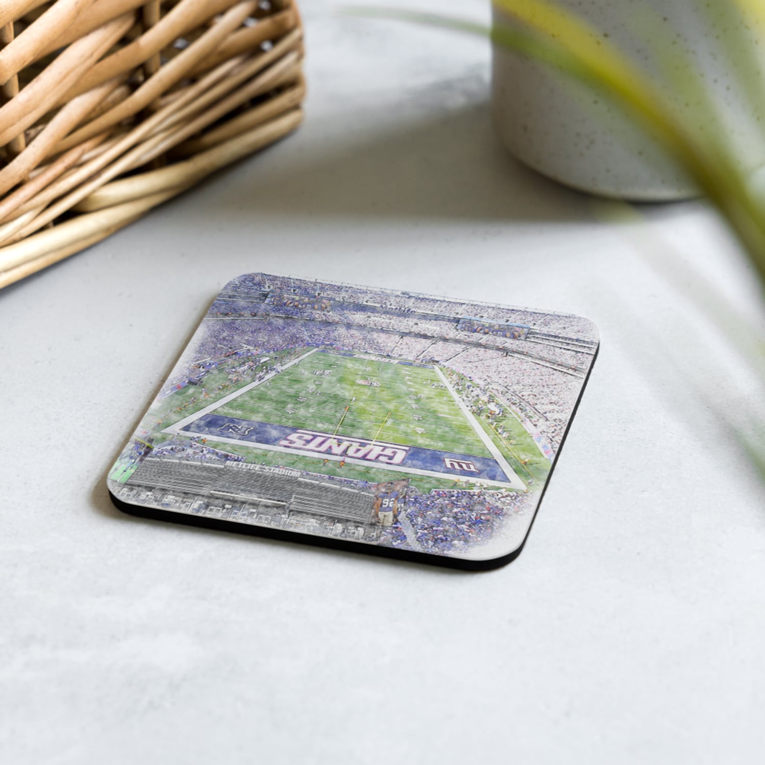 nfl-nyg-cstr-7 MetLife Stadium High Gloss Coated, Cork-Backed Drink Coaster, New York Giants Football
