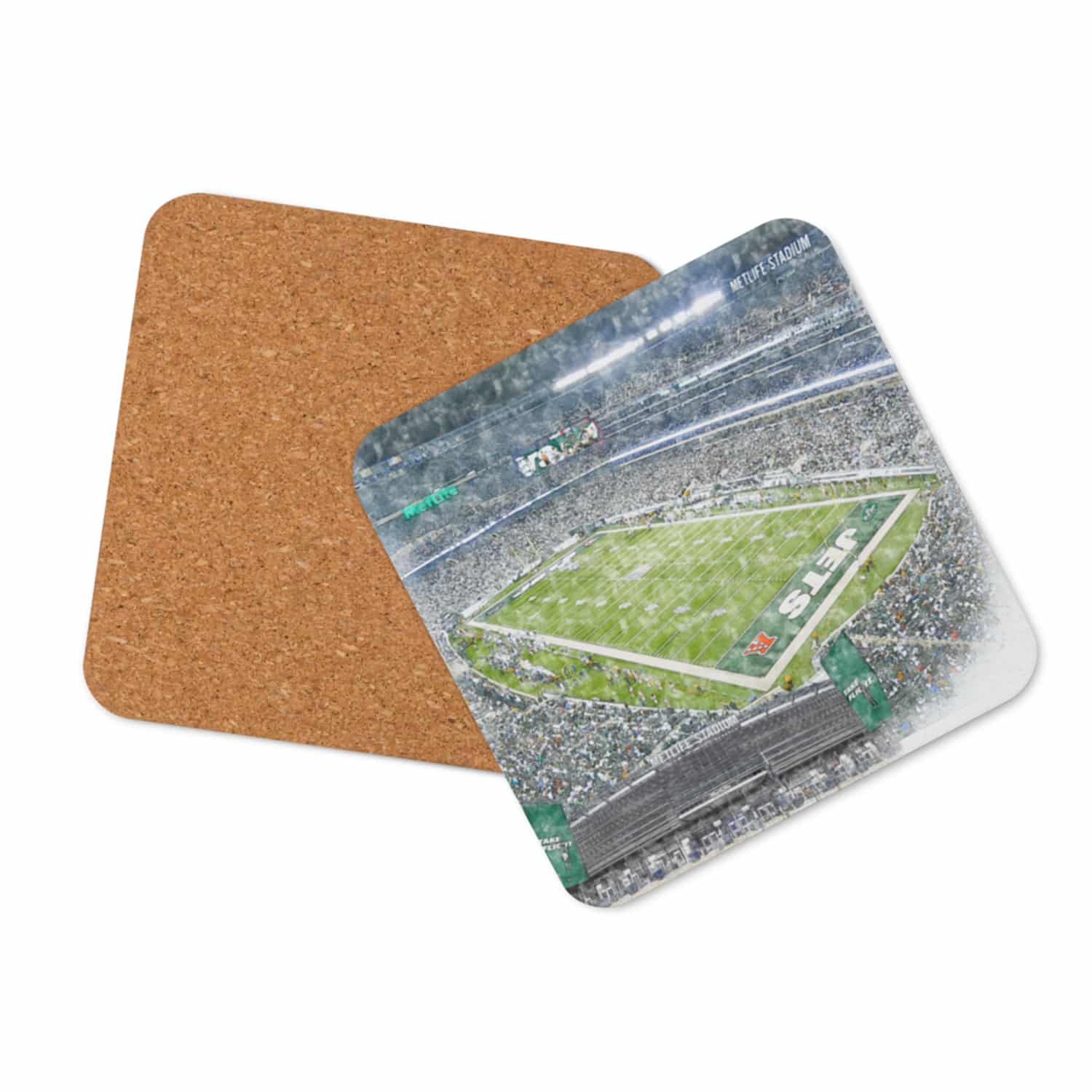 nfl-nyj-cstr-2 MetLife Stadium High Gloss Coated, Cork-Backed Drink Coaster, New York Jets Football