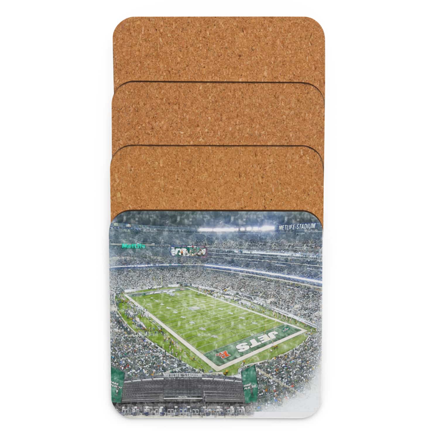 nfl-nyj-cstr-5 MetLife Stadium High Gloss Coated, Cork-Backed Drink Coaster, New York Jets Football