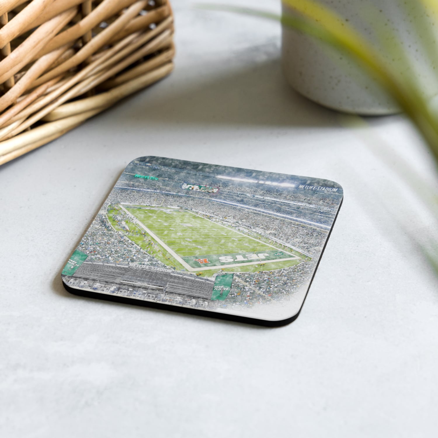nfl-nyj-cstr-7 MetLife Stadium High Gloss Coated, Cork-Backed Drink Coaster, New York Jets Football