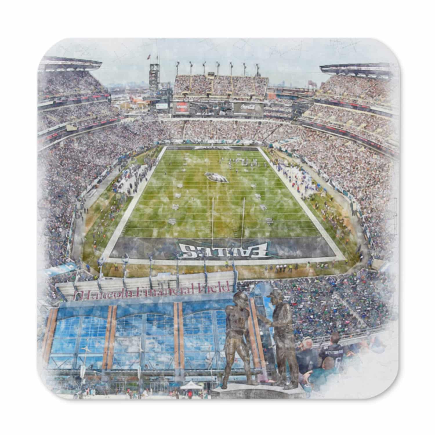 nfl-phi-cstr-1 Lincoln Financial Field High Gloss Coated, Cork-Backed Drink Coaster, Philadelphia Eagles Football